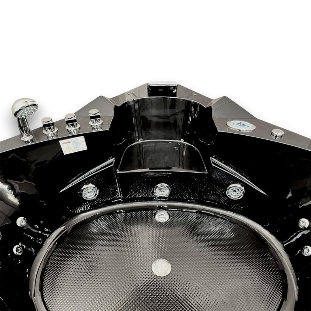 BAIGNOIRE BALNEO MASSANTE NOIR Model Majestic 140 x 140 cm ANGLE HAUTE - BAIN TOURBILLON - 2 PERSONNES CHROMOTHERAPIE