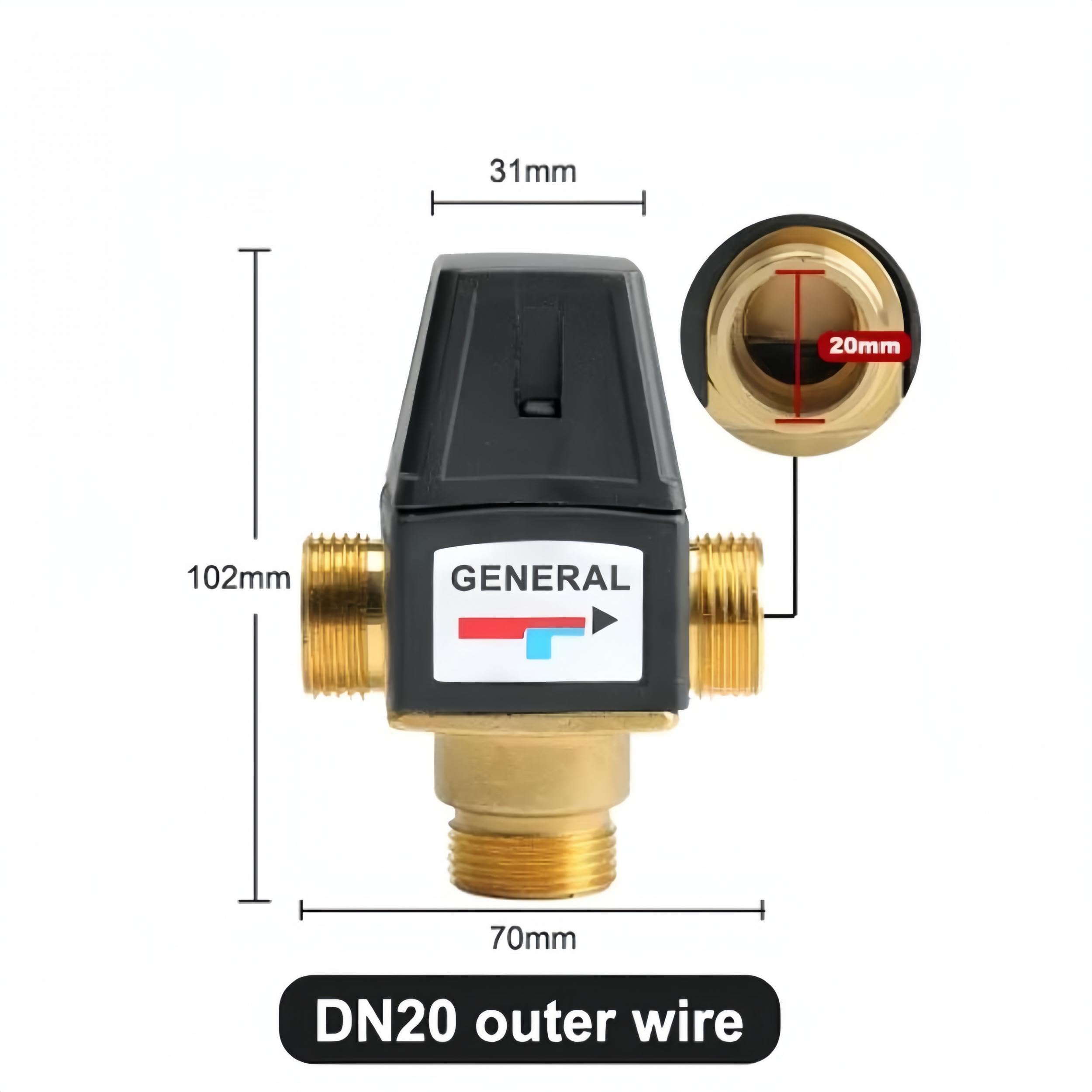 Thermostat 3-Wege-Ventil, DN20 G3/4 Messing Thermostatventil, -35 bis 60° Thermostatisches Mischventil für Solarwarmwasserbereiter Duschsyst Wassertemperaturregelung Fußbodenheizung