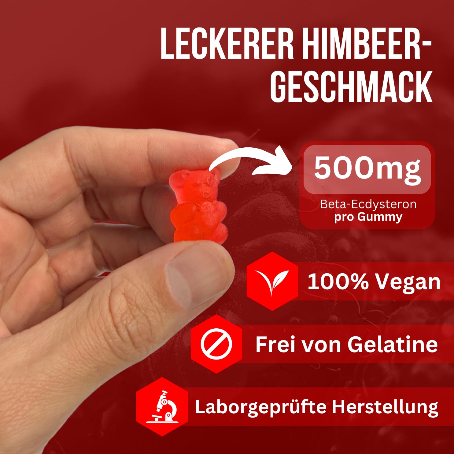 Ecdysteron Fruchtgummis 1000mg pro Portion – 98% Beta-Ecdysteron aus Cyanotis Arachnoidea – Muskelaufbau Booster – Vegane Gummies – Supplement Alternative zu Kapseln & Tabletten – 60 Stück