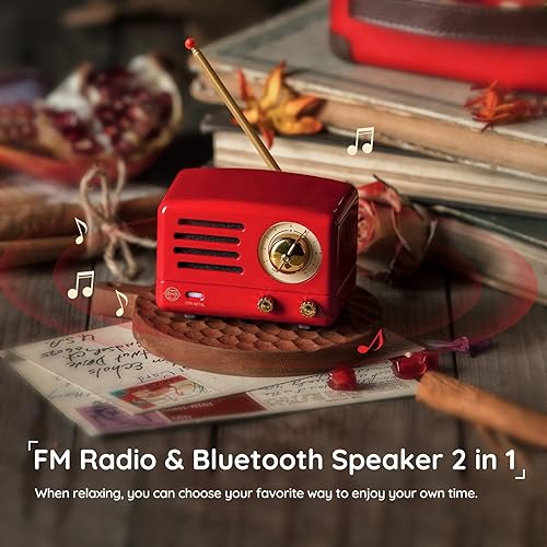 Miniatura 5 de Altavoz Bluetooth portátil Muzen, pequeño altavoz retro inalámbrico de metal OTR, radio FM con antena AUX, más de 10h de reproducción, audio estéreo
