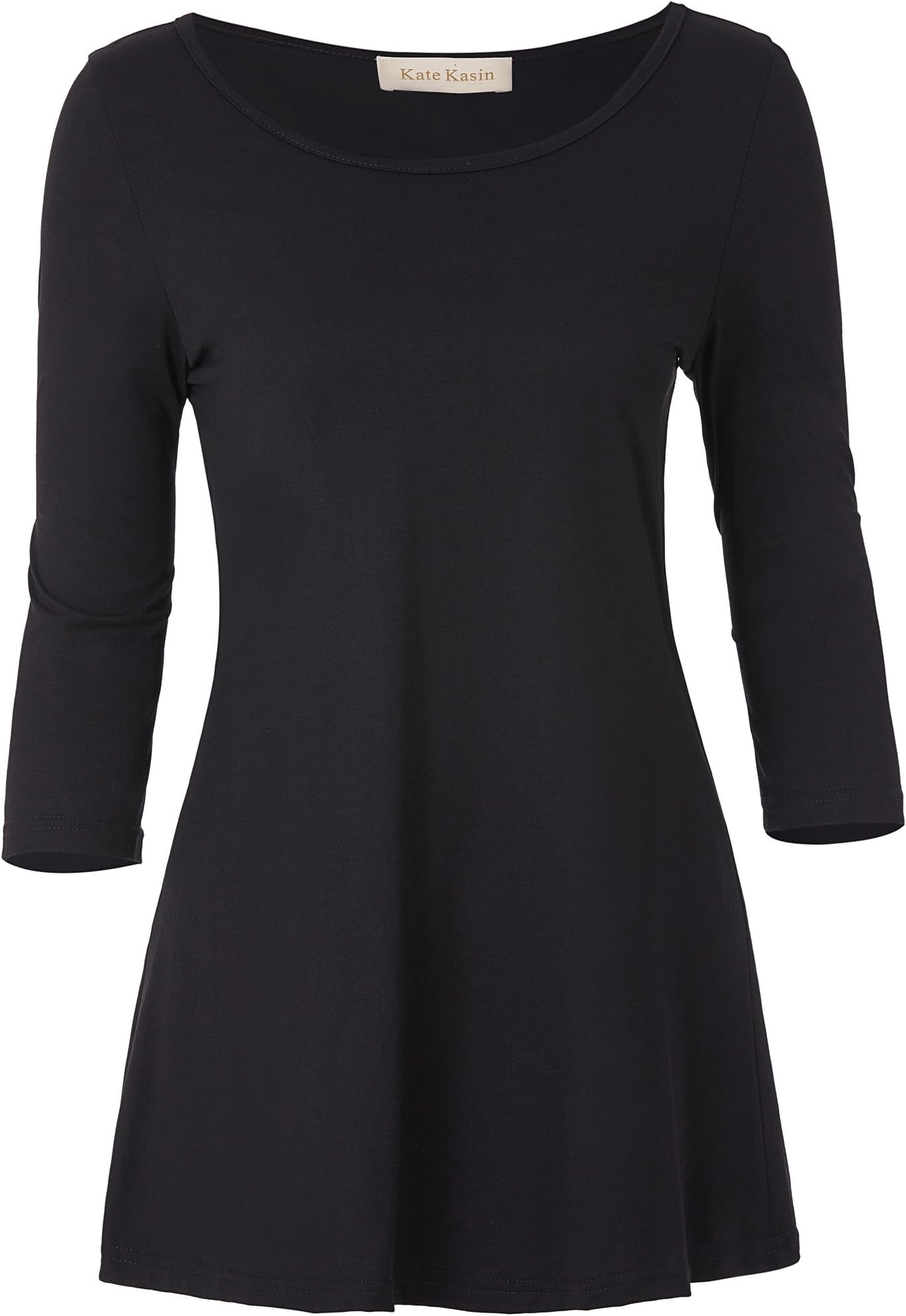 Women's Classic 3/4 Sleeve Round Neck Cotton Loose Basic T-Shirt Tops Black(XL)
