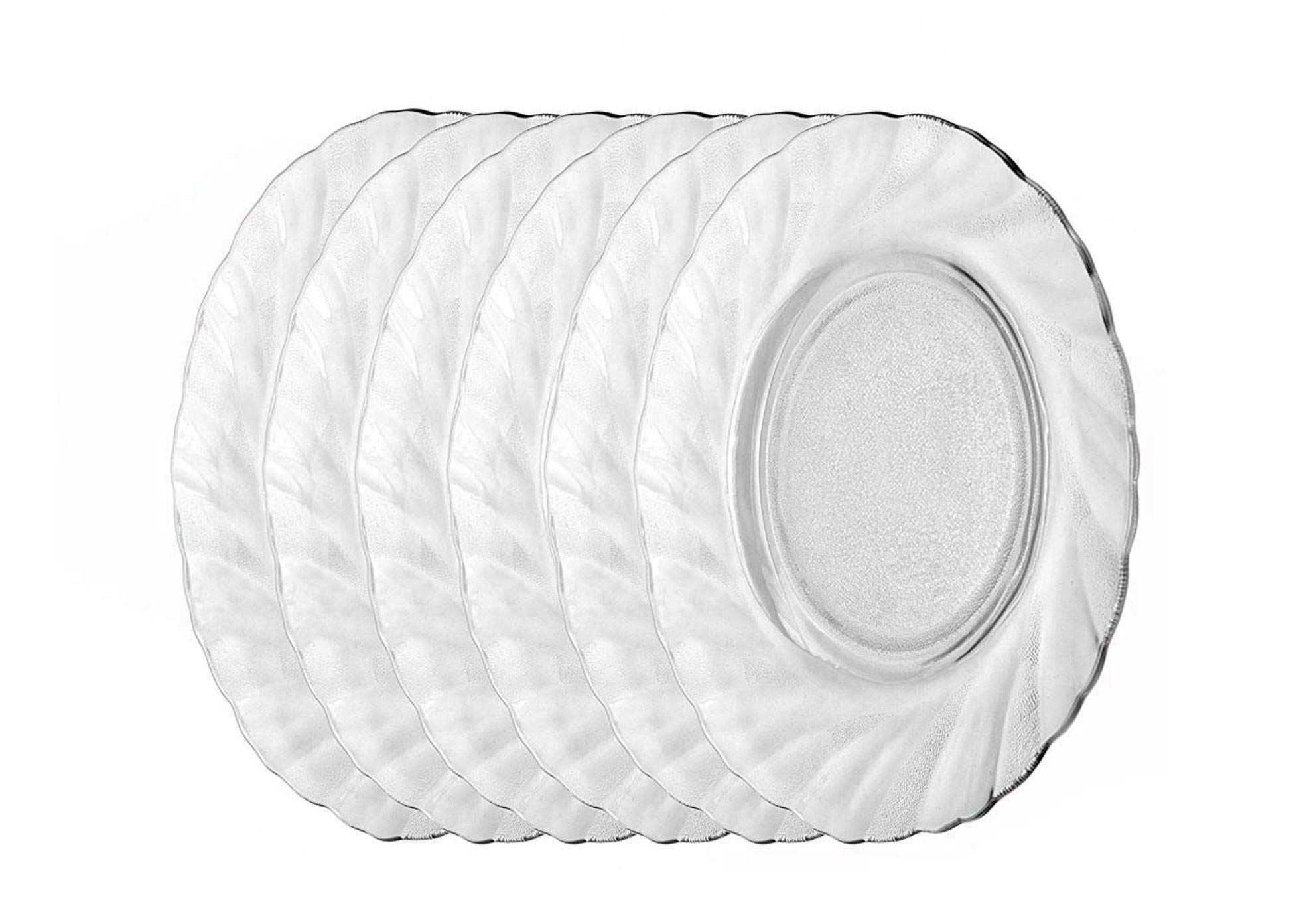 MEHUL Wave 25 cm Glass Dinner Plate (Set of 6, Transparent)