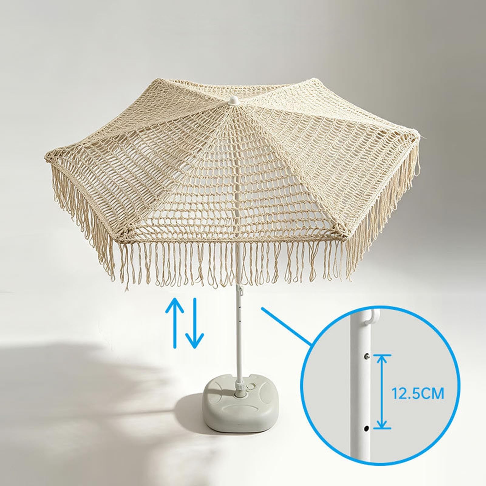 Ombrellone da Esterno Boho con Frange da 200 Cm, Rete Intrecciata A Mano, Ombrellone da Spiaggia con Nappe per Piscina, Giardino, Cortile, Decorazione Tropicale.