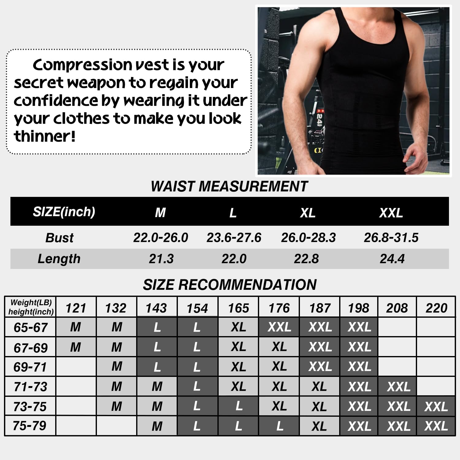 Gilet amincissant de compression pour homme - Contrôle du ventre - Sous-vêtement gainant - Doux pour la peau