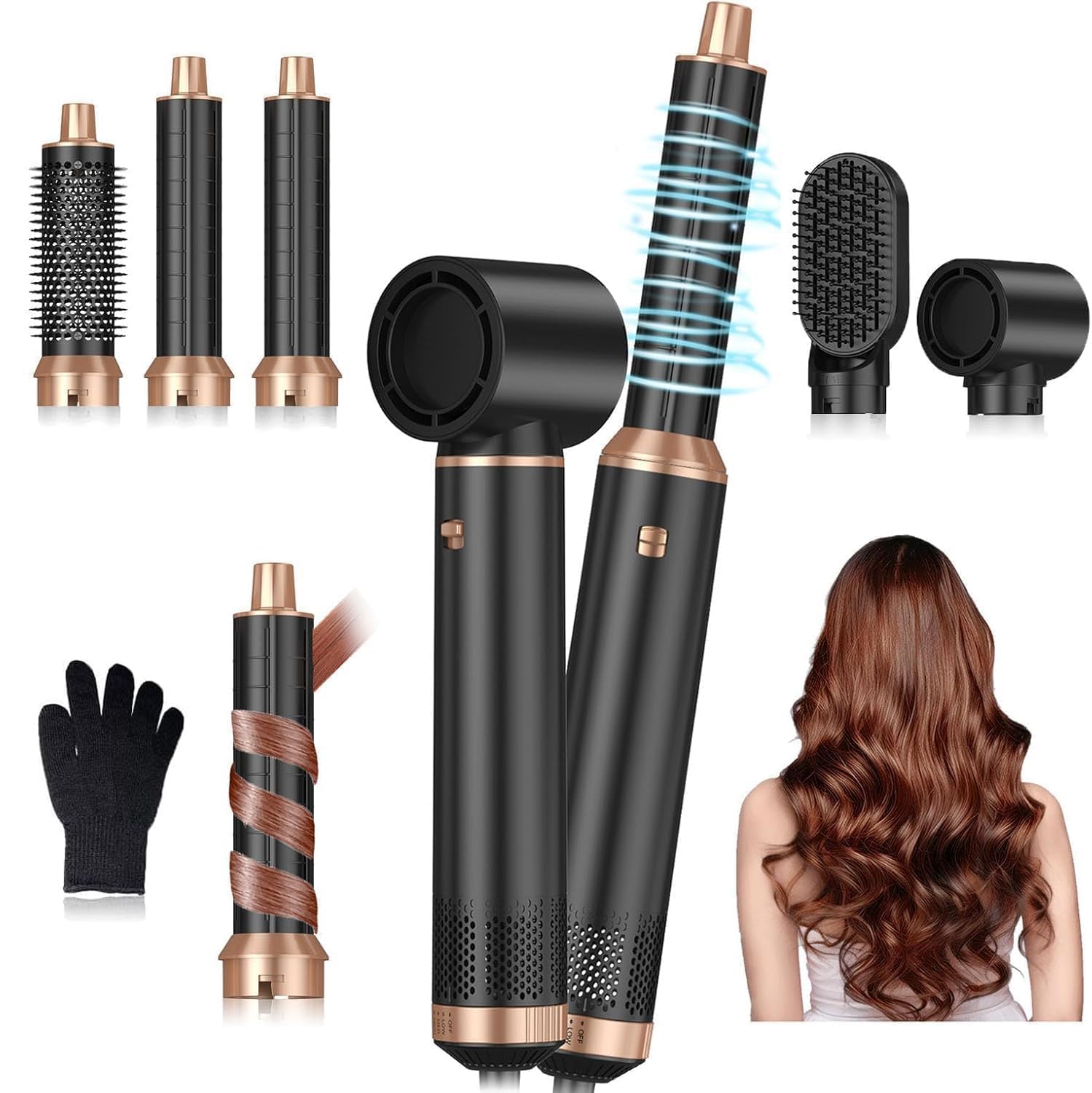 Souvik Cepillo de Aire Voluminizador, Multifuncional Secador de Pelo, con Hair Dryer, Alisador, Rizador Automático, Voluminizador, Tecnología Iónica, 3 Ajustes de Temperatura, Negro
