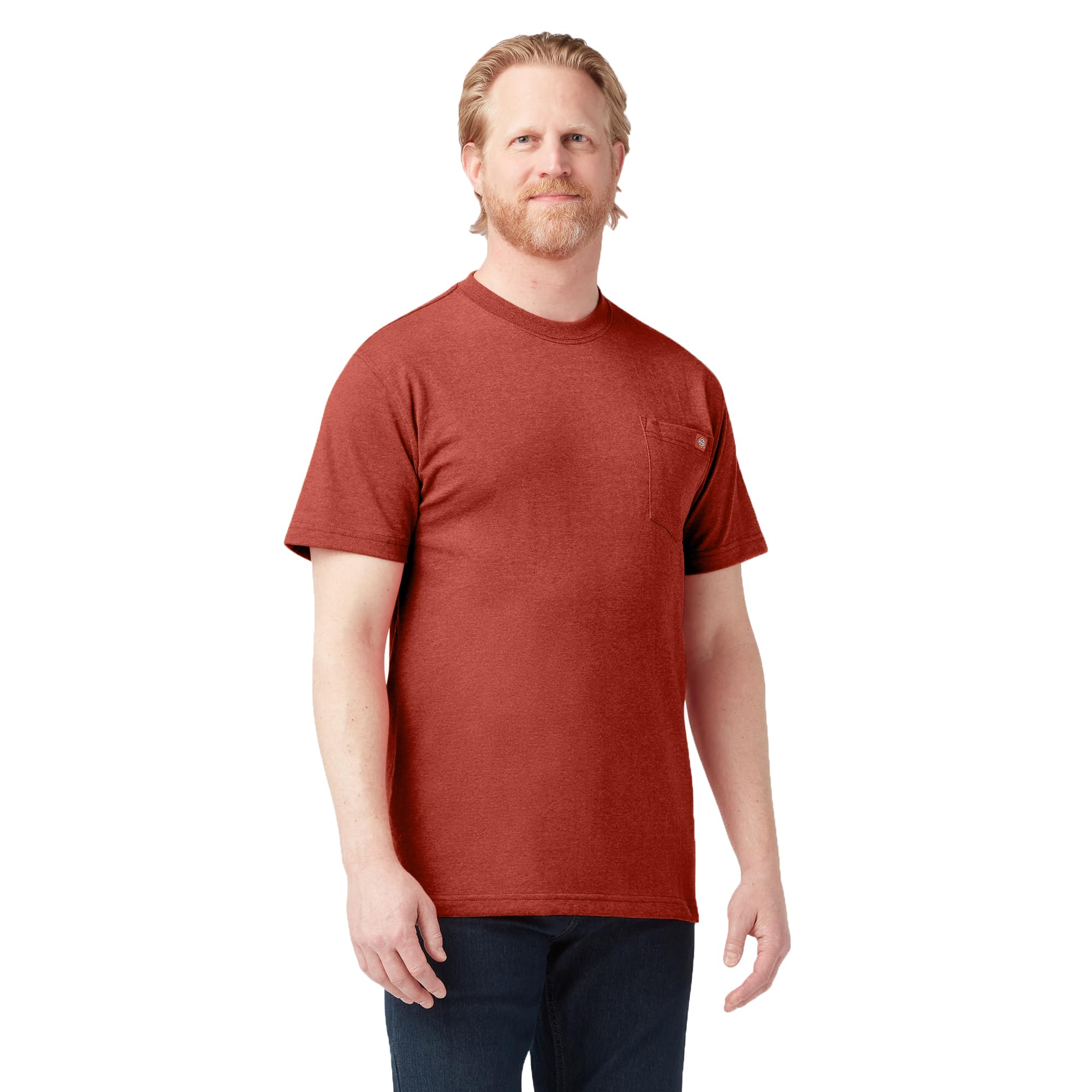 Dickies Men's Short Sleeve Heavyweight Crew Neck Pocket T-Shirt, Rustic Red Heather, XL