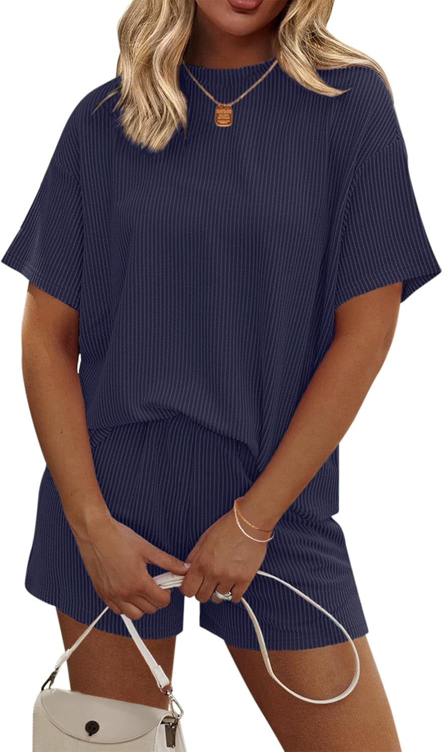 Ekouaer Womens Pajama Sets Short Sleeve Lounge Sets 2 Piece Pjs Tops and Shorts Outfits Matching Loungewear with Pockets