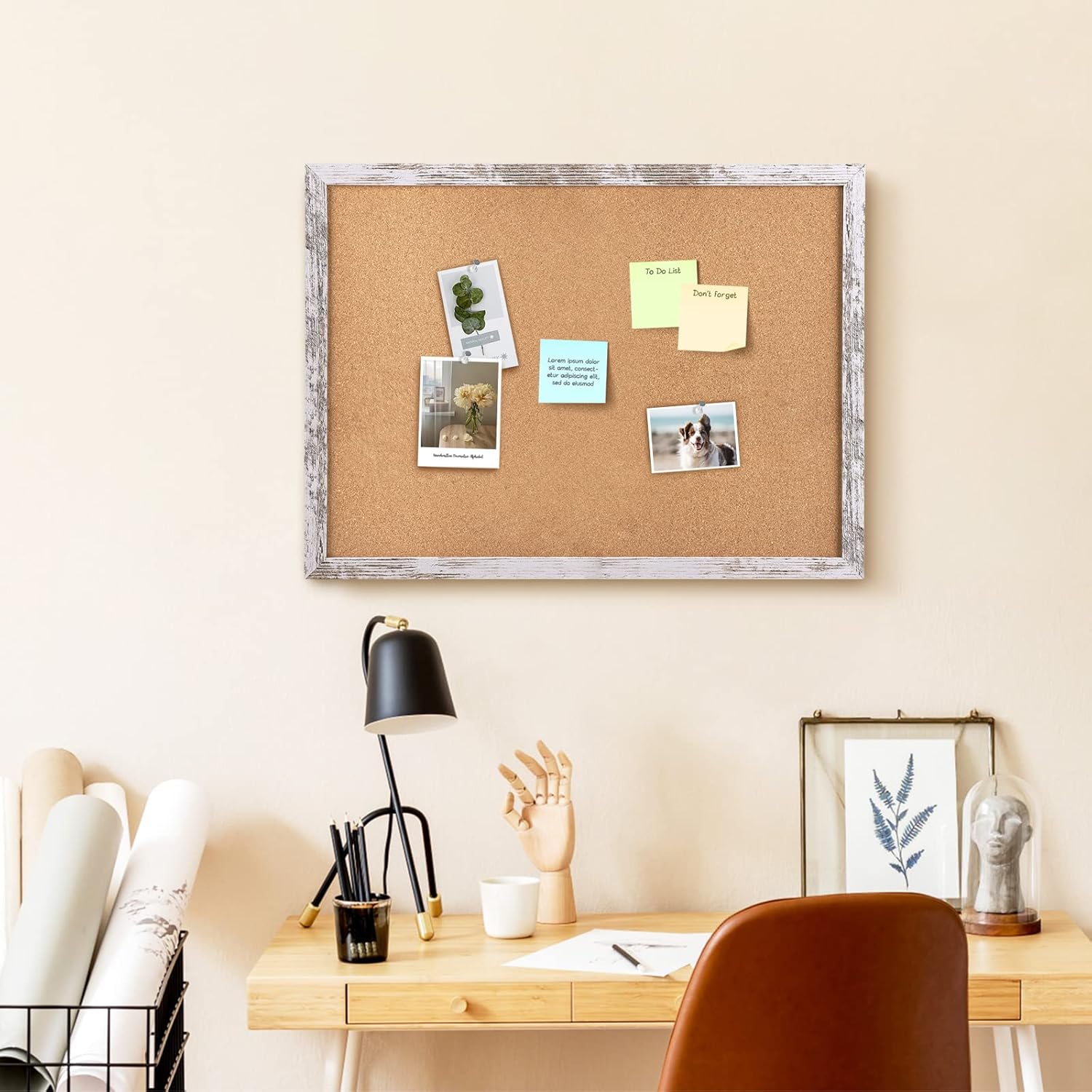 Cork Board Bulletin Board, 23.6x15.7 inches Decorative Hanging Framed Cork Boards for Walls, Pin Board Vision Board for School Home Office, Bulletin Board with White Wood Frame (WH,4060,1p) thumbnail