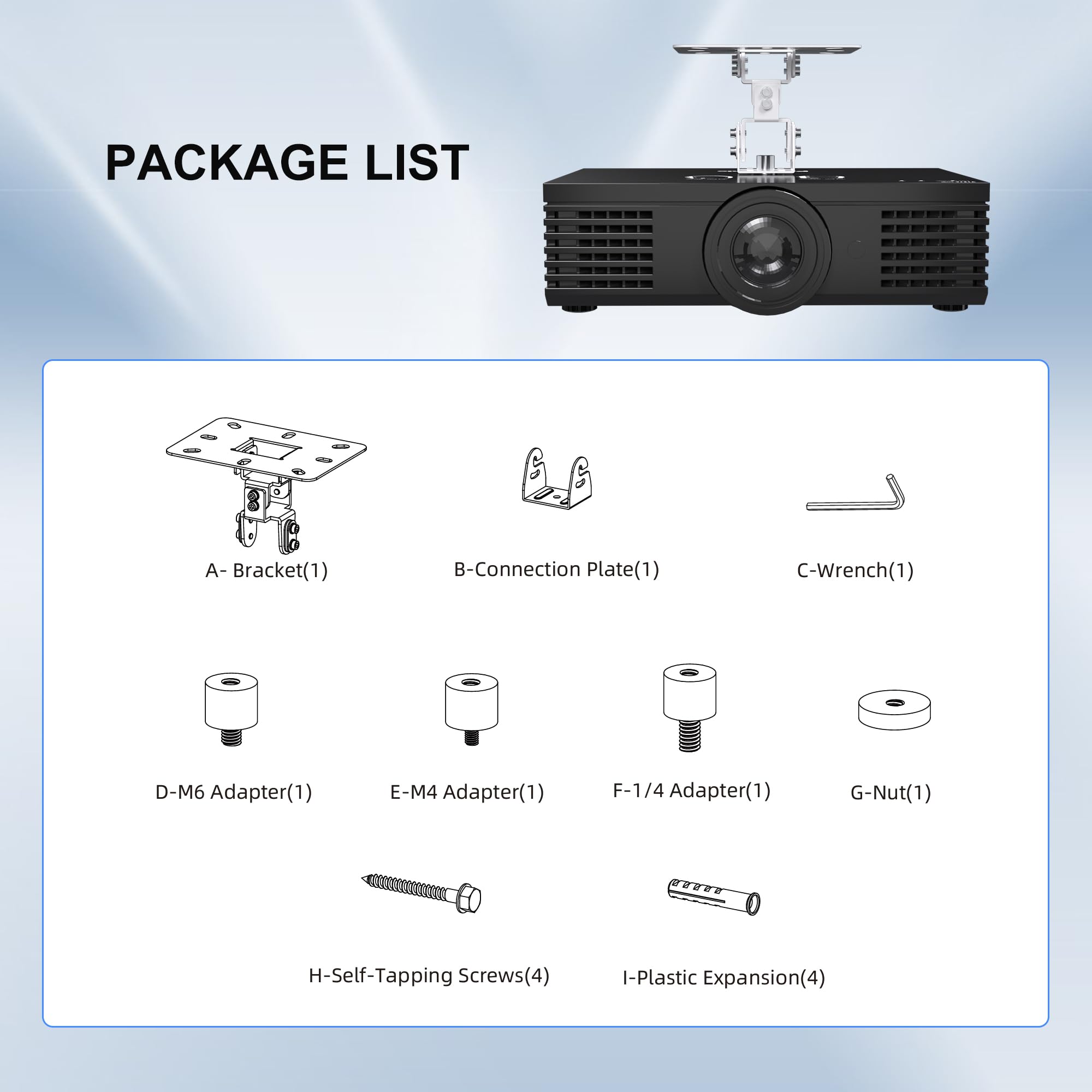 XINLEI Projektor Deckenhalterung, Mini Projektor Decke Wandhalterung Ständer Einstellbar für Mini Projektor mit 2 kostenlosen Adaptern, Weiß PR14MINIW