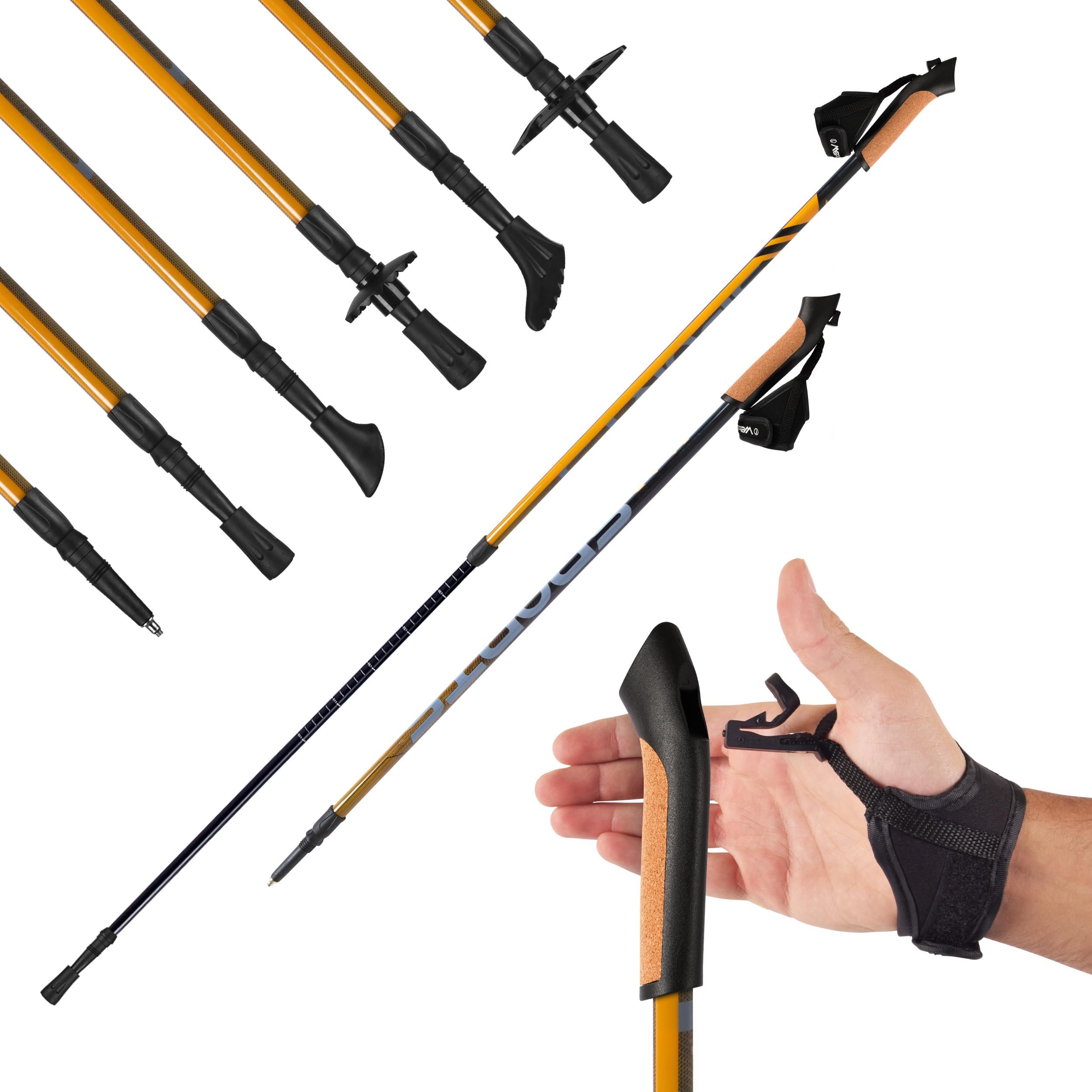 MSPORTS Bastoncini Nordic Walking Premium Carbon | Nero/Arancione | Selezionabile con Borsa
