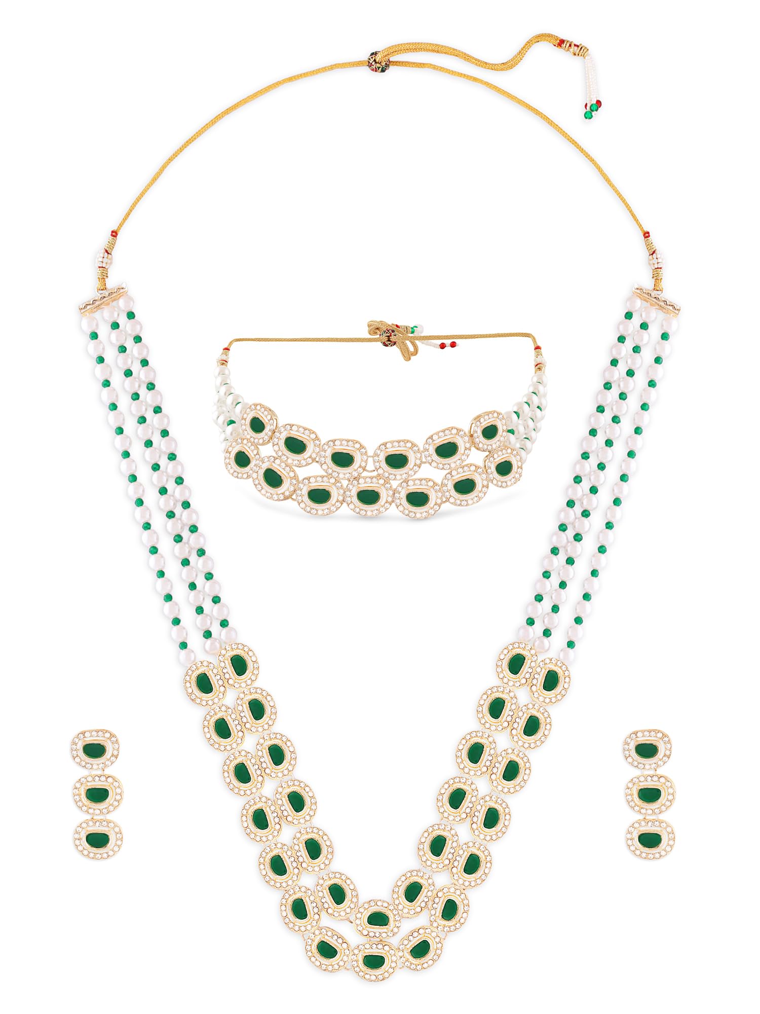 ZAVERI PEARLS Green Stones Beads Dazzling Austrian Diamonds Bridal Choker & Long Necklace Earring Set For Women-ZPFK17342 (B0CTQV39Y3) Amazon Price History, Amazon Price Tracker