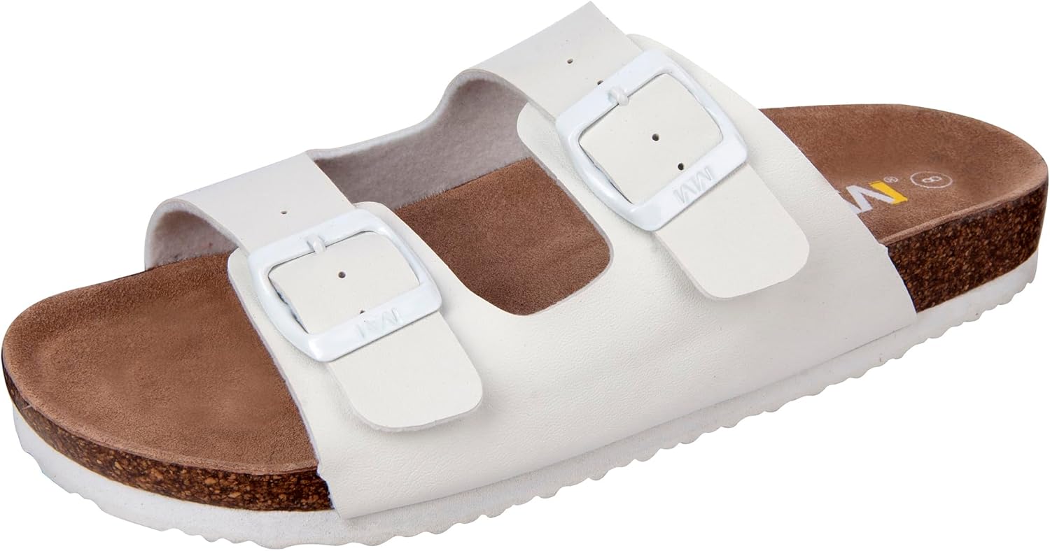 WTW Cork Footbed Womens Sandals Genuine Leather Insole Slides Sandals for Women Adjustable Buckle Summer Sandals Outdoor Walking