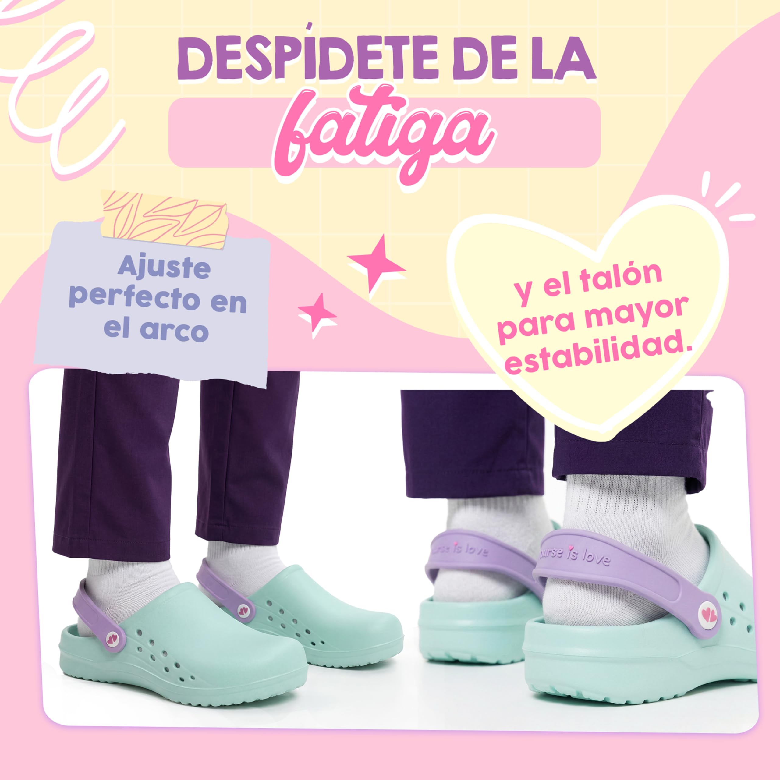 Nurse is Love Zuecos Mujer - Zuecos EVA Ligeros, Calzado Casual de Moda | Regalo Original para Ella | Diseño Divertido - Base