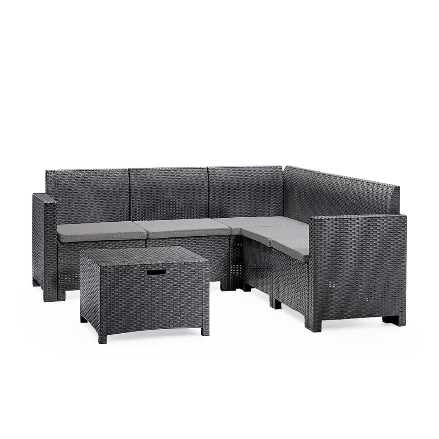 Salon de Jardin d'Angle 4-5 Places Résine Tressée Gris Anthracite