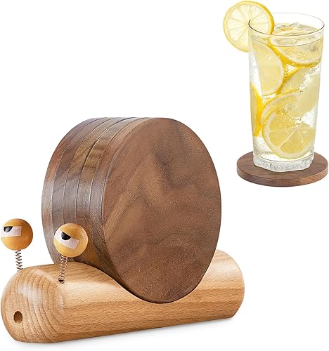 Posavasos de madera para bebidas, posavasos de madera de acacia natural con imán para mesa de café, divertidos y bonitos posavasos con soporte para