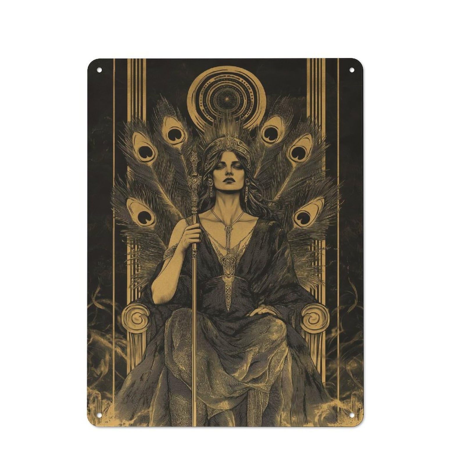 Junmoney Golden Queen With Peacock Feathers Smart Office Metal Sign 40X30cm, Study Room Decor For Home Office, Reading Corner Or Bedroom