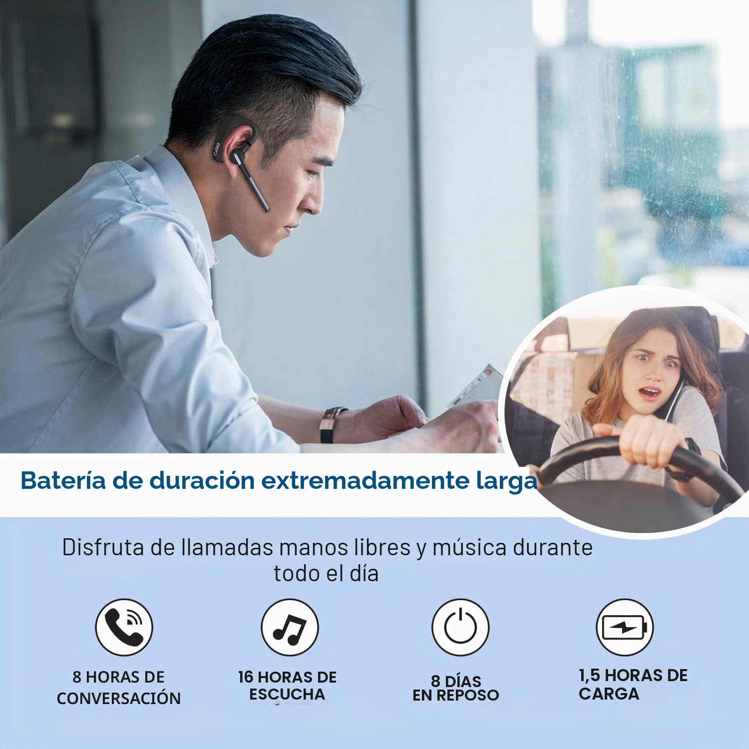Auriculares Bluetooth con CVC8.0 Doble Micrófono Cancelación de Ruido, Auricular Bluetooth Inalámbricos Pinganillo V5.0 para Móvil iPhone Samsung Conducción Oficina Negocios, Chat Claro