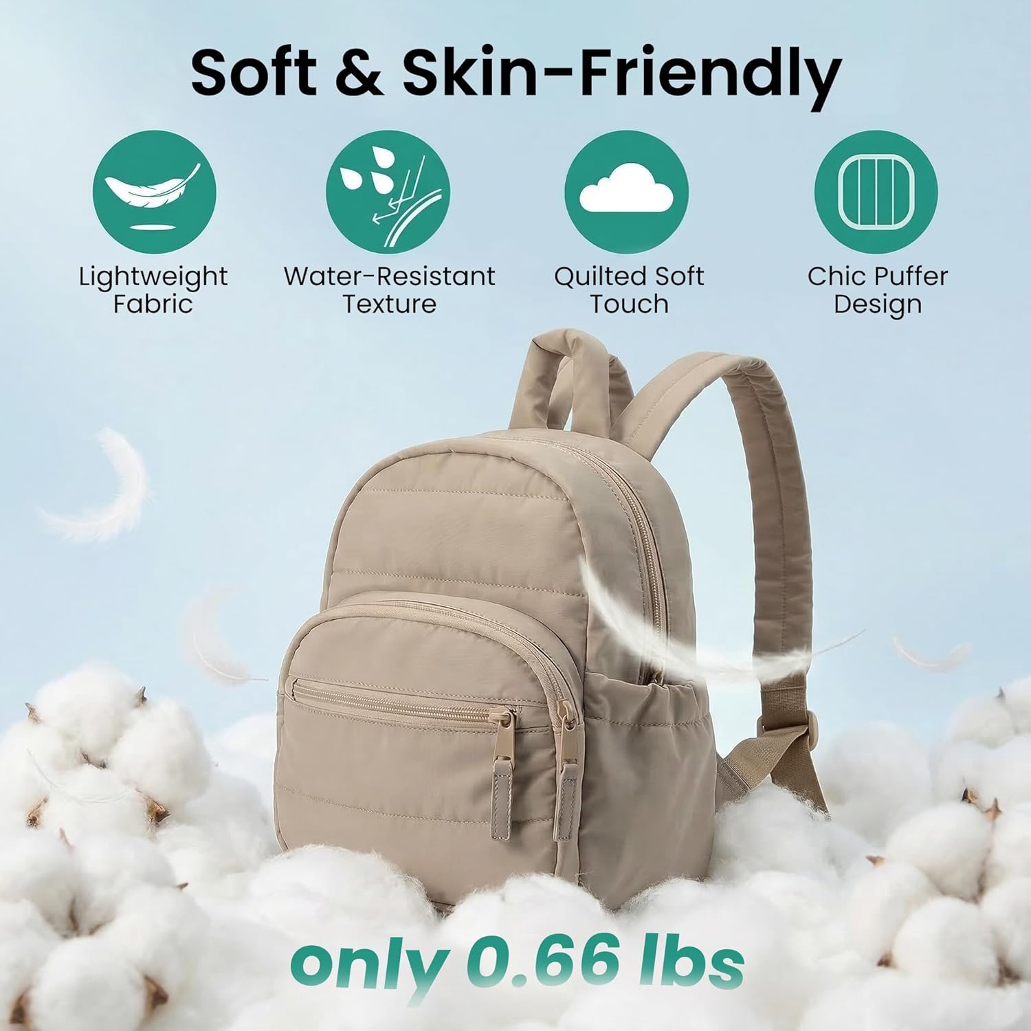 Backpack for Women, Mini Backpack with Quilted Design and Adjustable Straps, Large Capacity Multi Compartment, Lightweight Comfort for Work Travel Outdoor Gym Hiking, Bookbag for Women(camel)