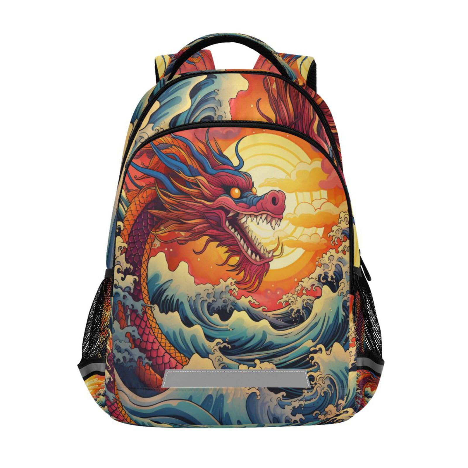 ALAZA Red Dragon with Waves and Sunset Backpacks Travel Laptop Daypack School Book Bag for Men Women Teens Kids