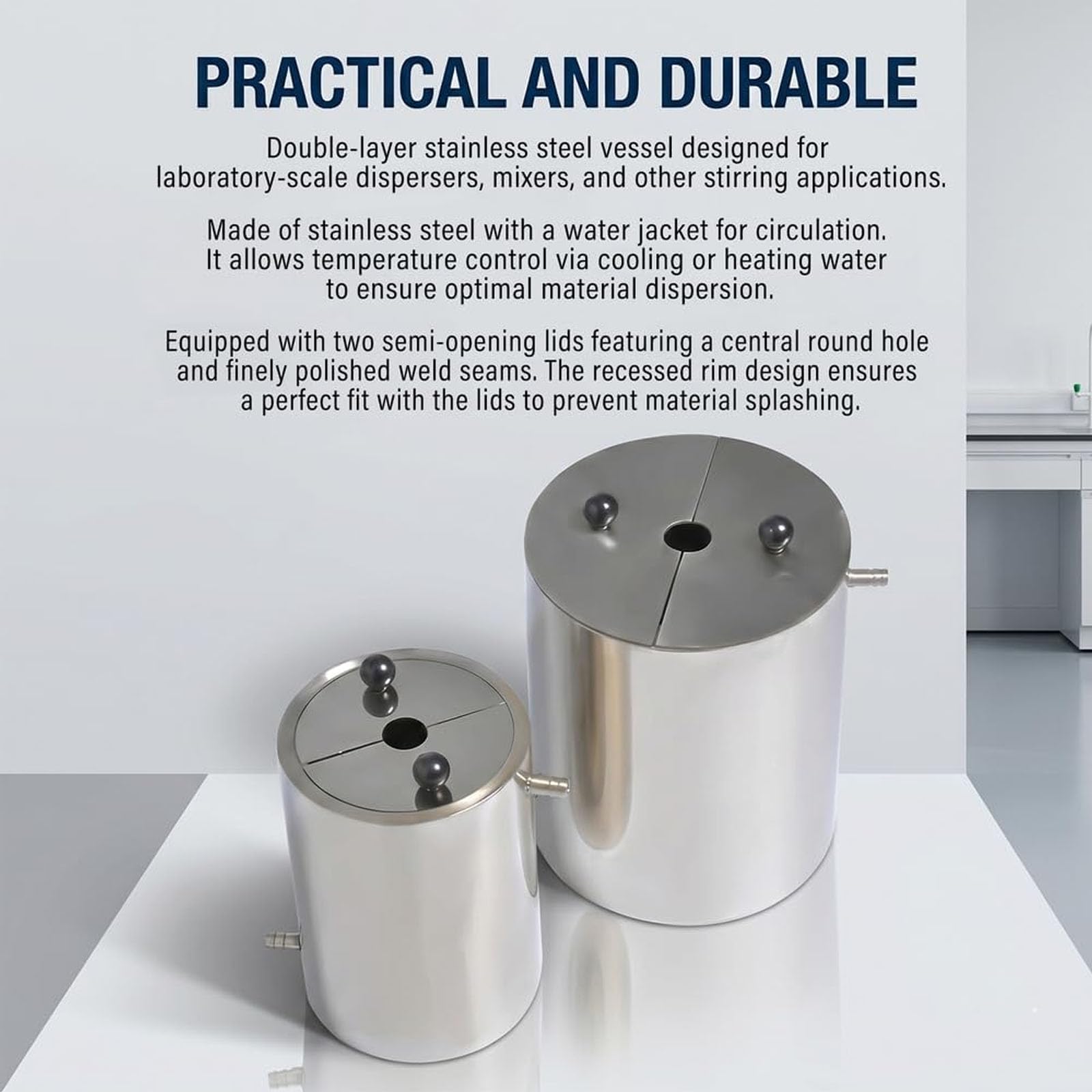 Réservoir De Dispersion À Double Enveloppe En Acier Inoxydable De 1,5 L, Réservoir De Laboratoire En Acier Inoxydable Avec 2 Couvercles, Équipé Dune Entrée Et Dune Sortie, Peut Recevoir De Leau