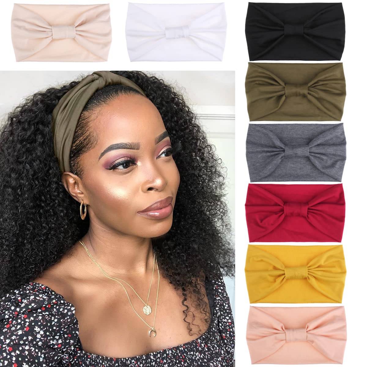 Kachanaa 8 Packs Wide Headbands for Women's Hair,Non Slip Soft Elastic Large African Bandeau Hair Bands Makeup Yoga Workout Running Sweat Hair Wraps
