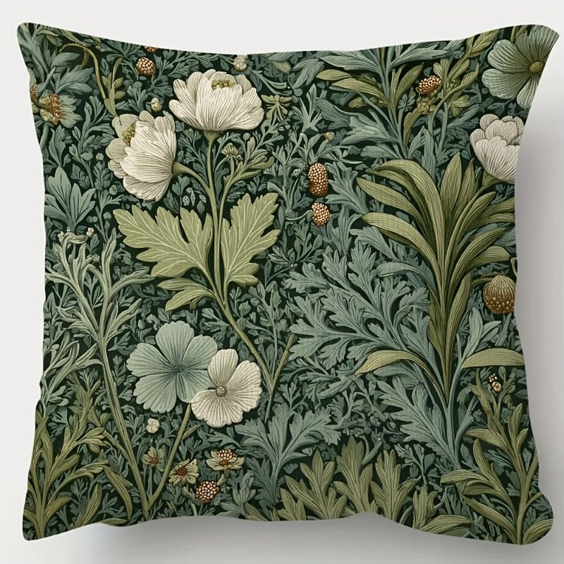 PVOODIRE 45x45cm Linen Floral Cushion Cover-No Insert Sofa Decorative Pillow Cover for Living Room Sage Green Home Accessories — image 1
