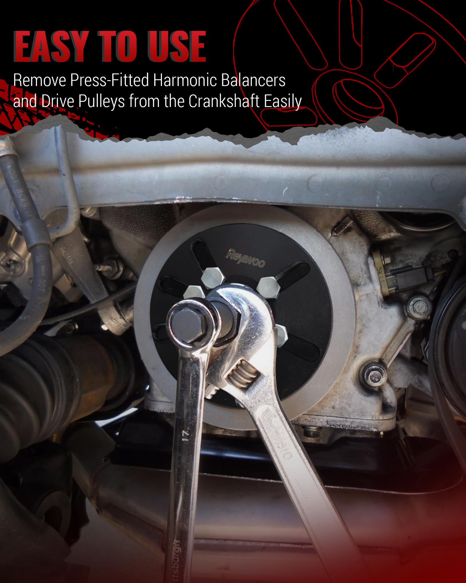 Reywoo Juego de herramientas de instalación y extractor de equilibrador armónico, funciona como extractor de volante, extractor de volante y extractor de polea de cigüeñal