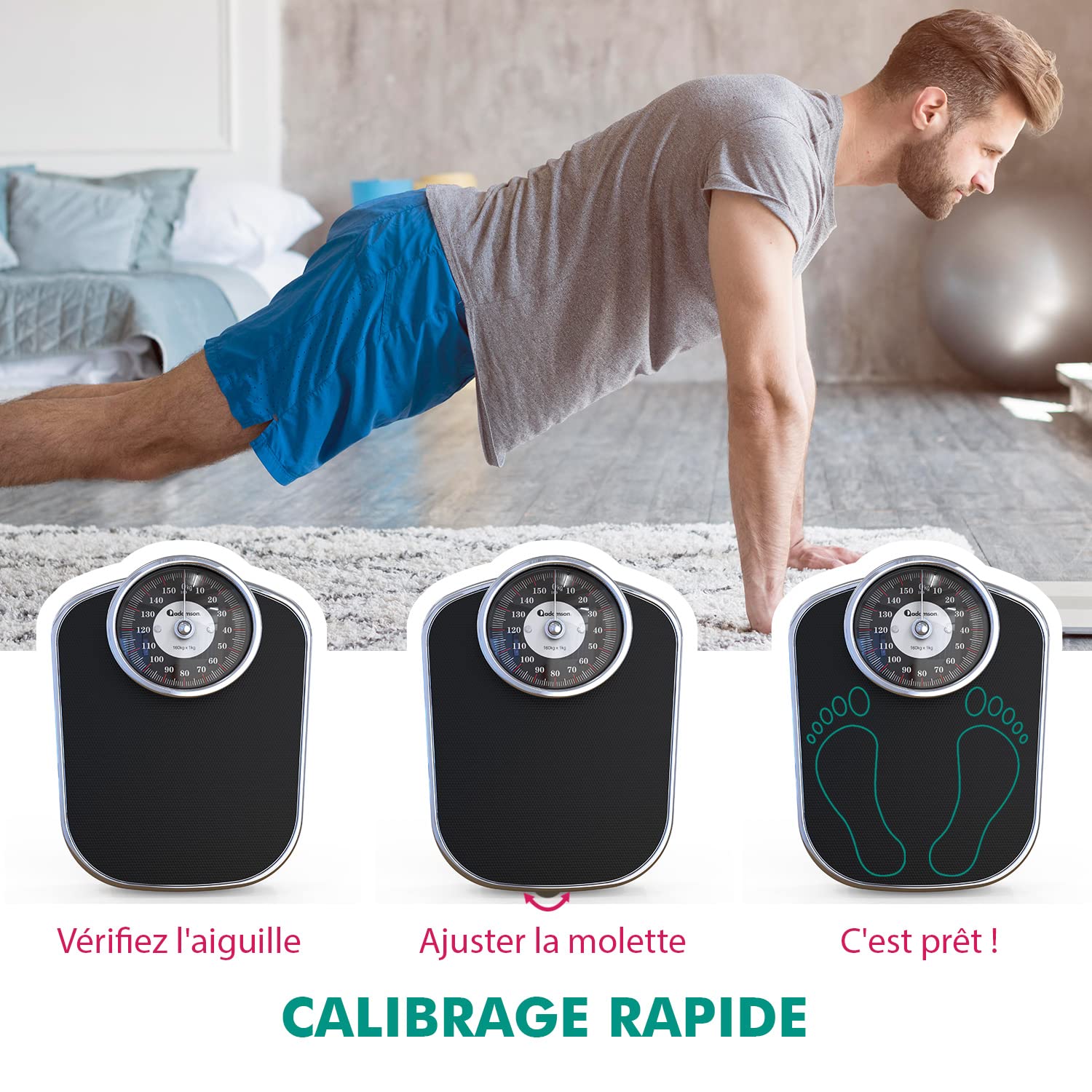 Adamson A26 Balance Pèse Personne Analogique - Nouveauté - Jusqu'à 160kg, Surface Antidérapante, Chiffres Extra Larges, Pèse Personne Mécanique, Garanti 20 Ans - Chambre et Salle de bain - Noir