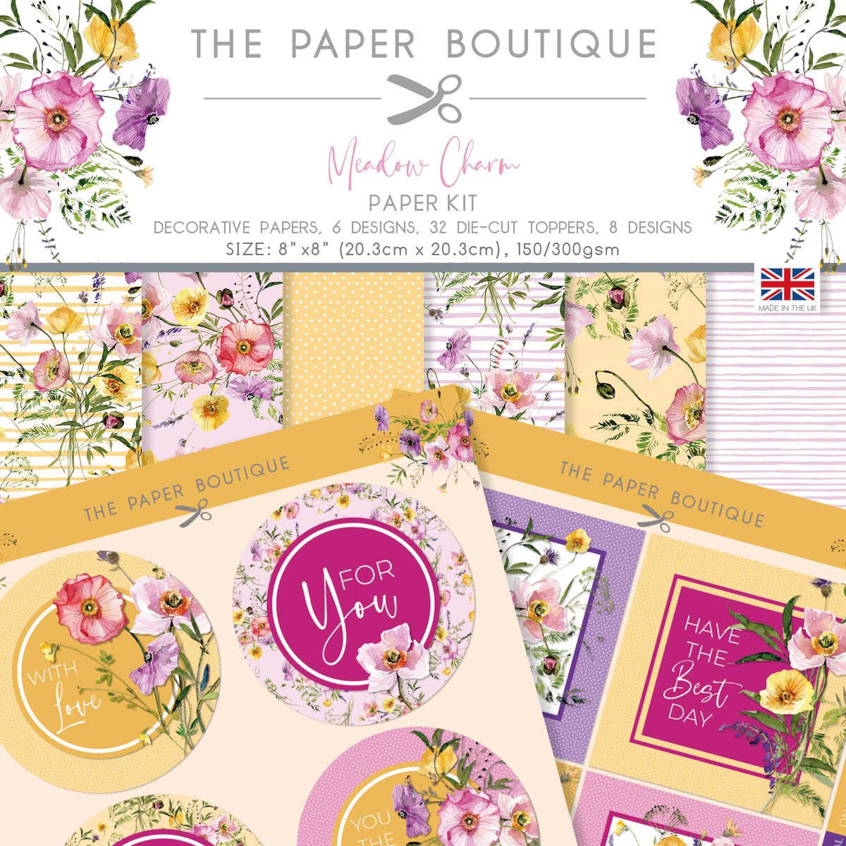 Creative World of Crafts Boutique-Meadow Charm-Paper Kit, Multicoloured, 8 x 8 inches