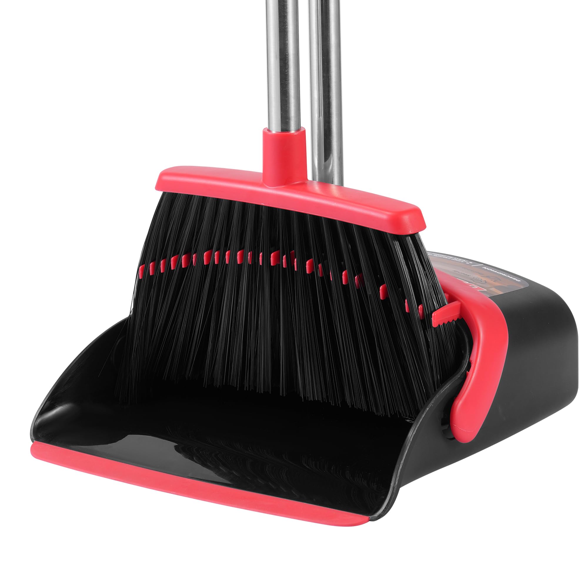 Broom and Dustpan Set, Broom Dustpan Combo Set Home Commercial Cleaning Supplies Angle Broom with Long Handle Perfect for Courtyard Garage Street(Black and Red)