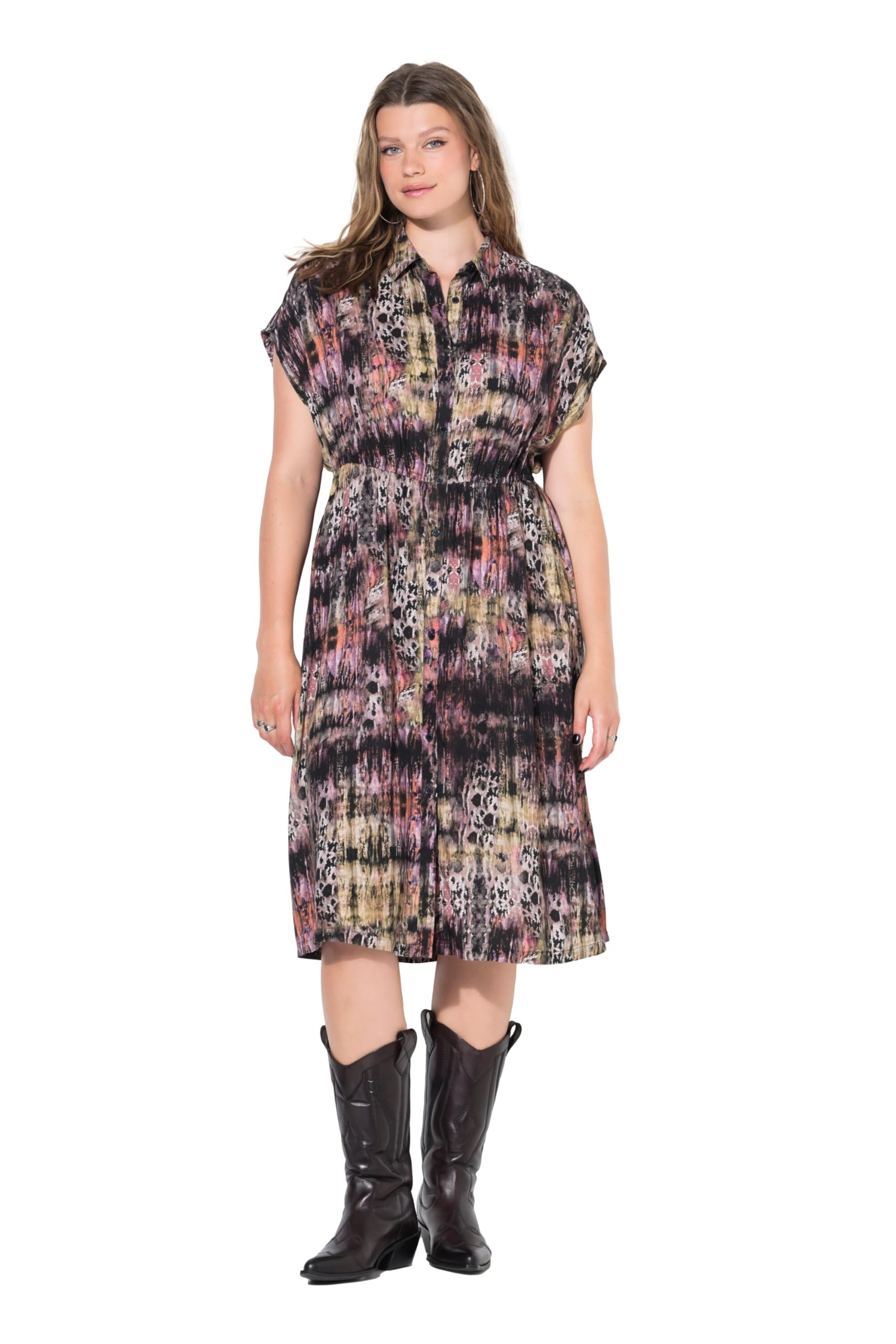 Studio Untold Damen große Größen Übergrößen Plus Size Midikleid, A-Linie, Leo, elastische Taille 843699