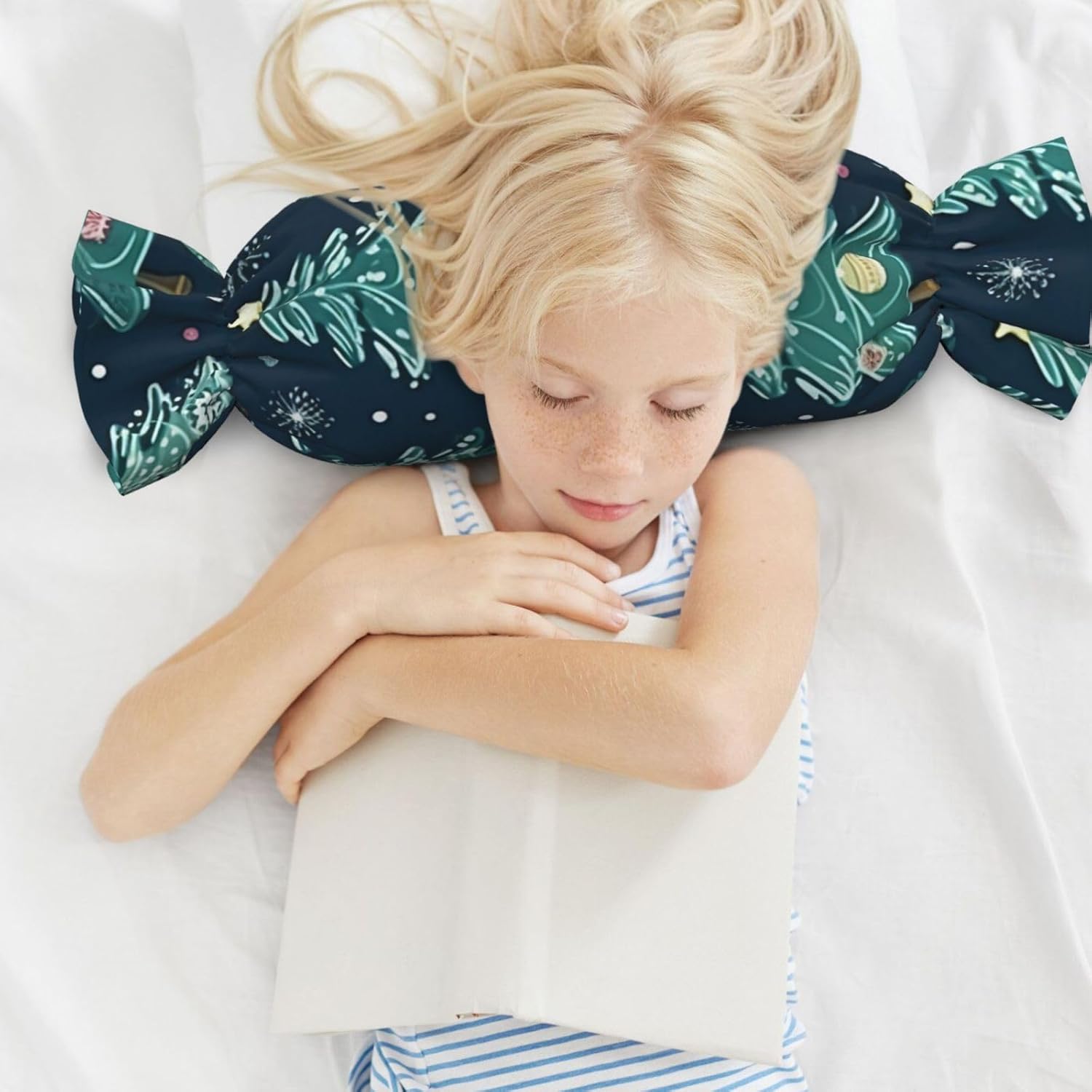 Xmas Tree Ball Stars Print Candy Cylindrical Comfortable Pillow Throw Pillows Home Decor Easy Maintenance