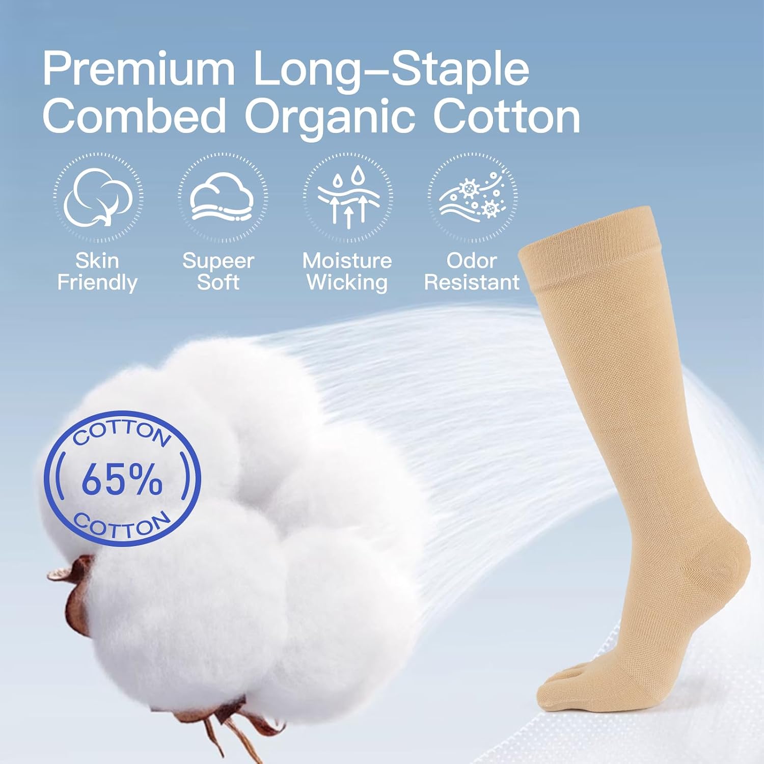 Cotton Toe Socks for Men Women,Knee High Five Finger Socks,Breathable Soft for Long Standing