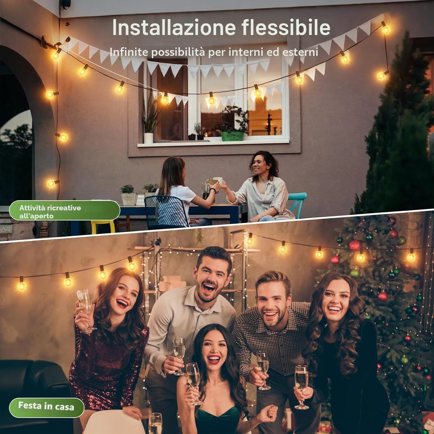 Catena Luminosa Esterno Con Telecomando, 30M/100FT Luci da Esterno Giardino con 46+4 G40 Lampadine, Catena Luci Esterno e Interno per Giardino Natale Terrazzo, Matrimonio - Bianco Caldo