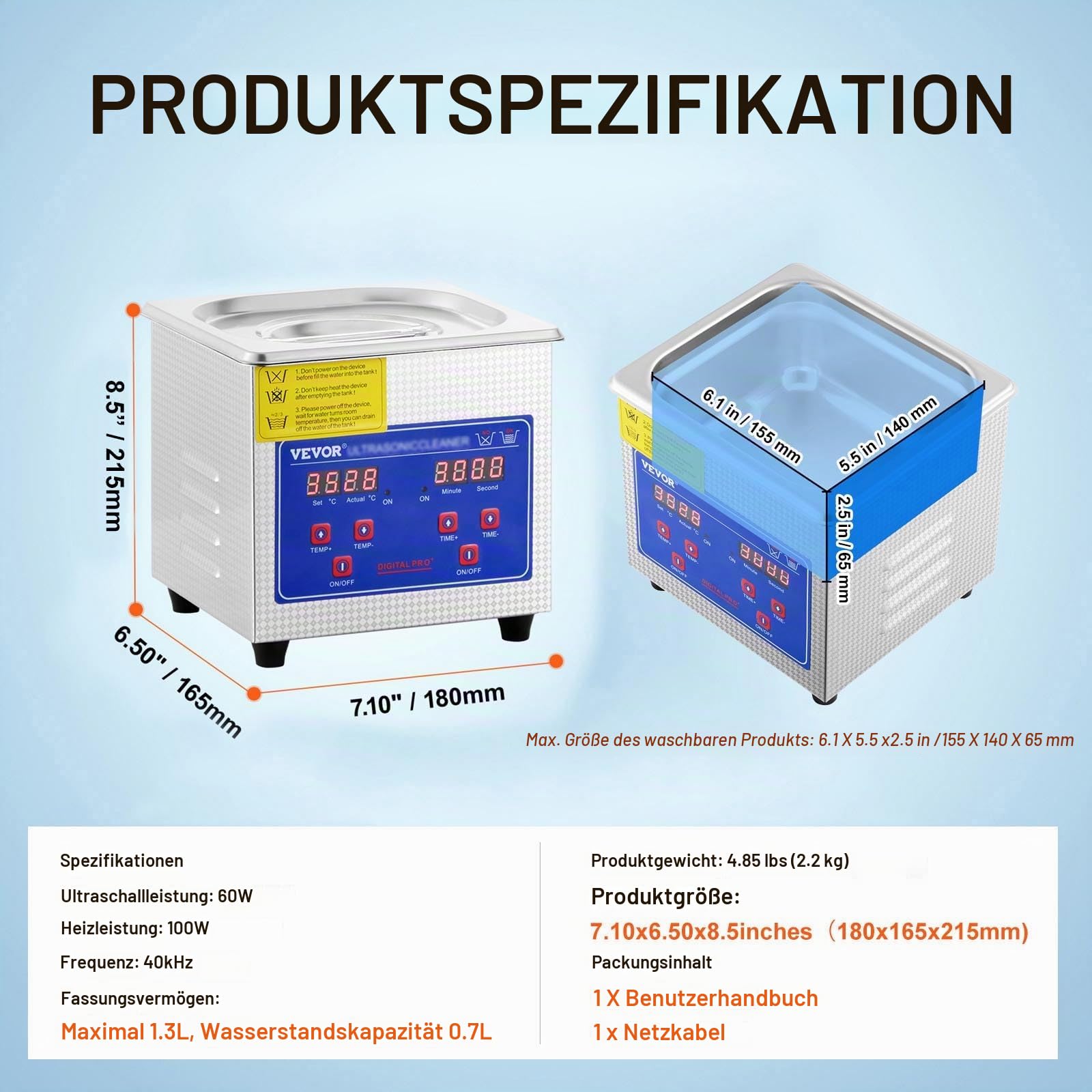 1.3L JPS-08A Ultraschallreiniger Reiniger ultraschallgerät Ultraschallreinigungsgerät Ultrasonic Cleaner mit Digital Timer for glasses Jewellery False Teeth Coins