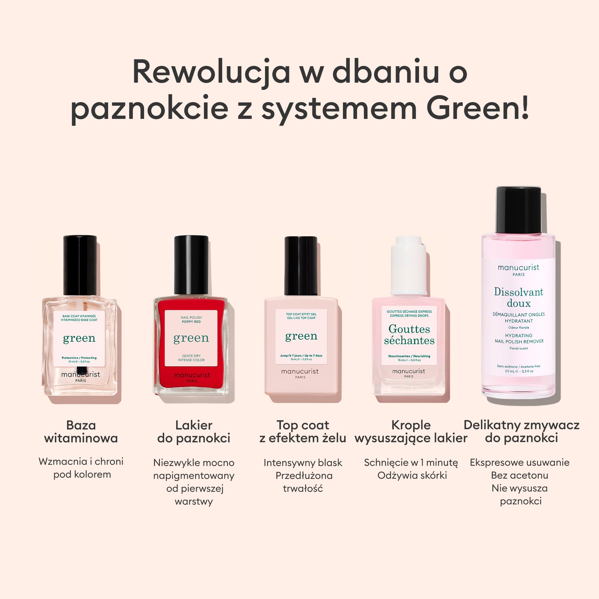 Manucurist - Witaminowa Base Coat Green, Primer do Paznokci 84.5% Naturalnego Pochodzenia, Patentowany Kompleks KeraHCE+, Wegańska, Made in France - 15 ml