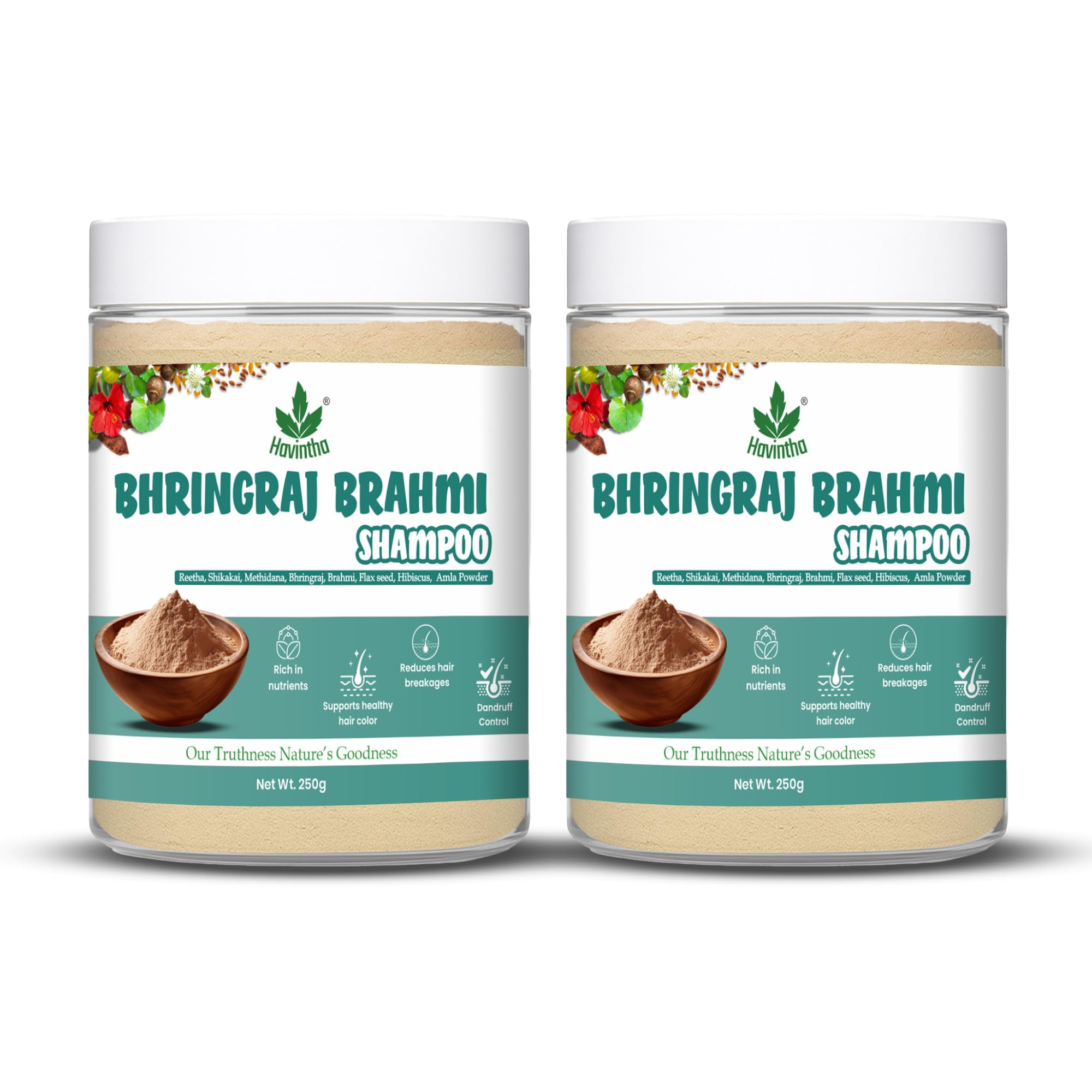 Havintha Natural Shampoo for Hair with Amla Reetha Shikakai Methidana Hibiscus Bhringraj Brahmi and Flax Seed Powder (227g (PACK OF 2))