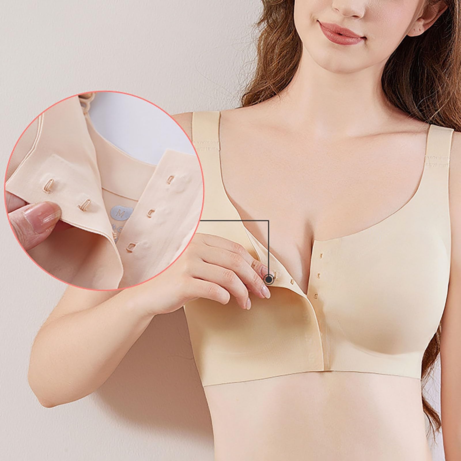 Reggiseno postale per la ricostruzione del seno, senza cuciture con chiusura frontale per il cancro, intimo comodo e versatile per tutto, beige, XXL