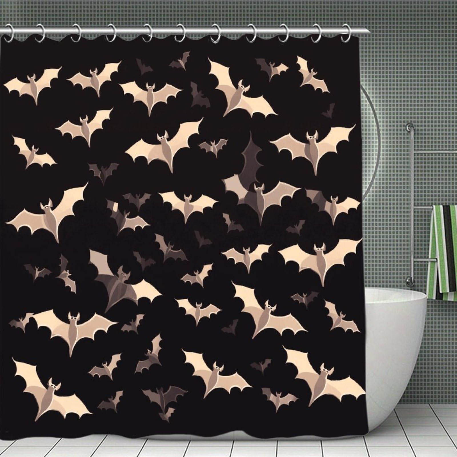 VstaDank Halloween Flying Bats Shower Curtain Waterproof Bathroom Curtain with Hooks Luxury Weighted Bath Curtains for Bathtubs Showers Room Dividers Decorative Shower Curtains 71x71 in