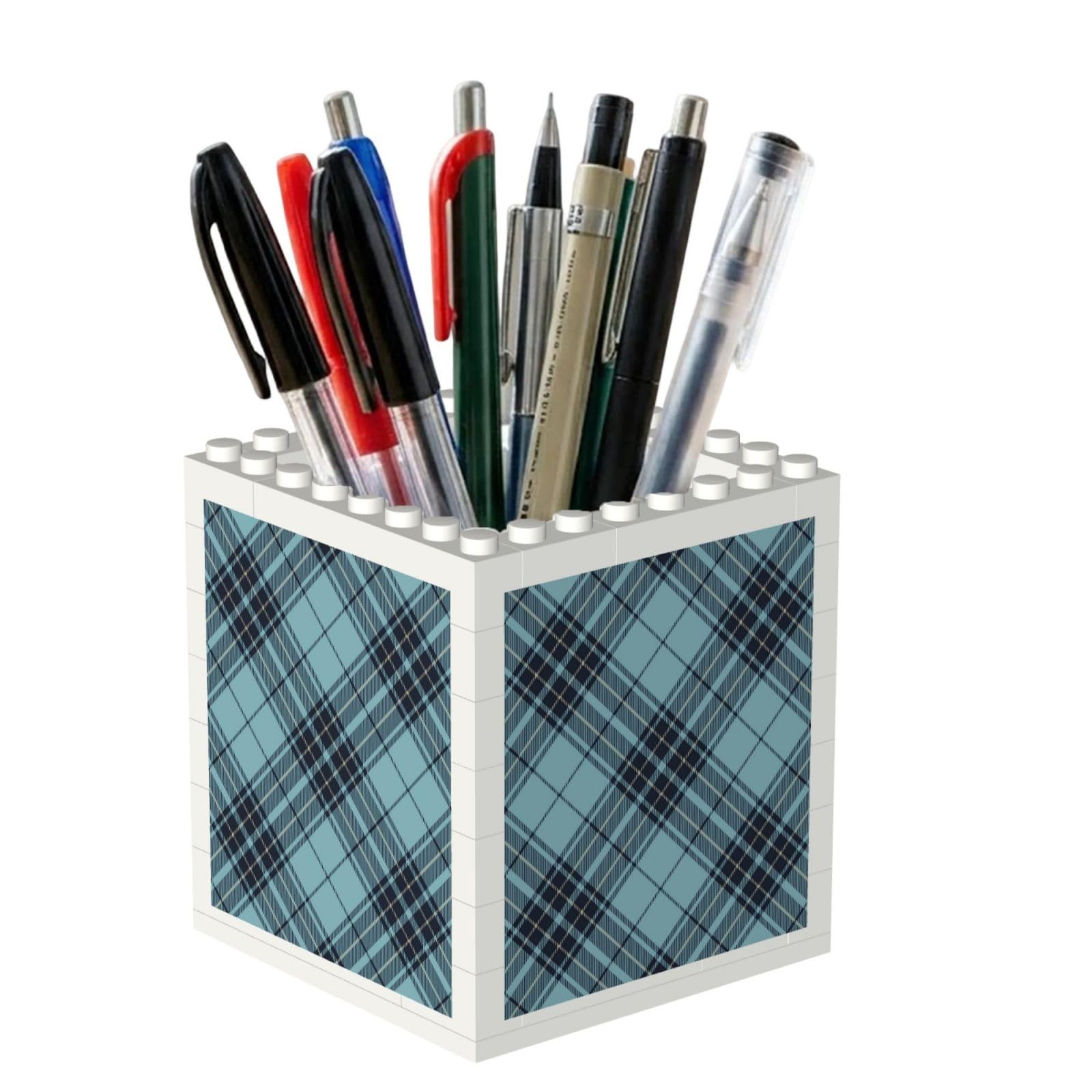 Poadnly Blue Argyle Scottish Tartan Plaid, Pen Pot Pencil Holder for Office Home School, Compact Desk Organiser for Office Stationery