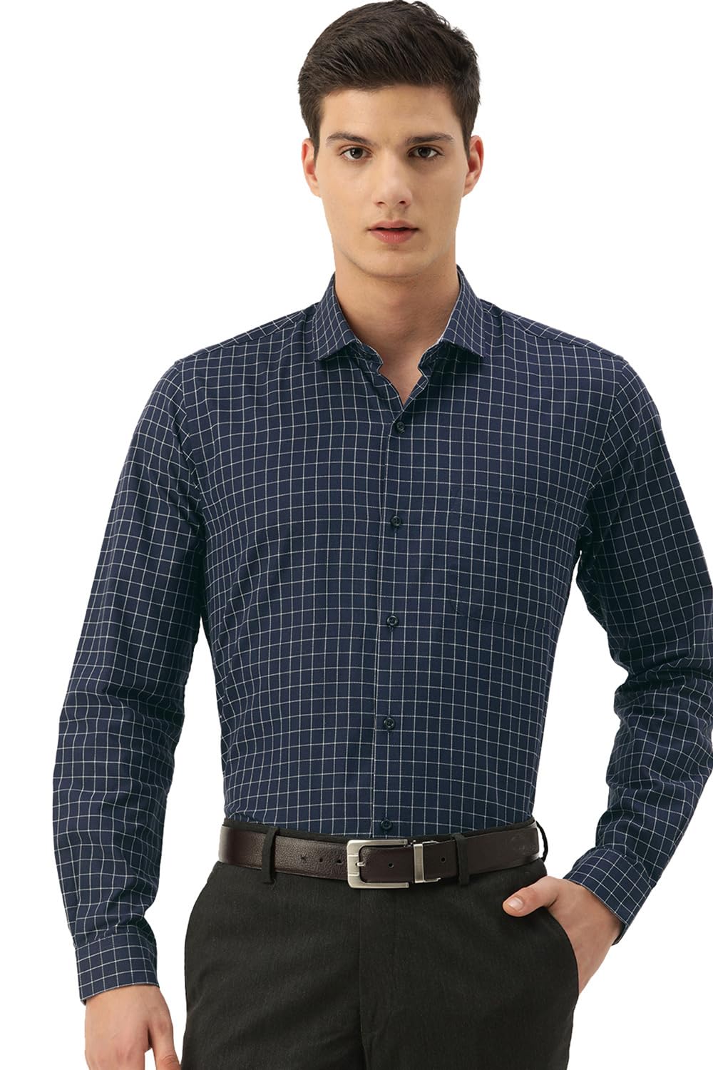 peter england Men's Micro-Checkered Formal Slim Fit Full Sleeve Shirt | Cotton Rich-picture-14