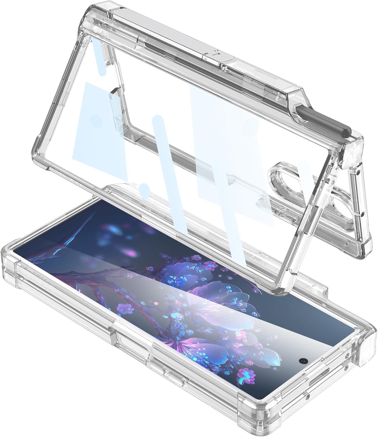 Designed for Samsung Galaxy Z Fold 6 Case with S Pen Holder & Hinge Protection &Kickstand,Built-in Screen Protector 360 Degree Full Body Protective Phone Case Cover for Z Fold 6 (Clear)