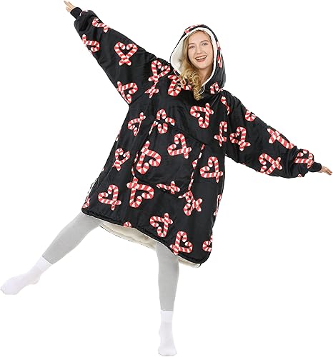 Winthome - Manta con capucha para mujeres y hombres acogedora y cálida manta de sherpa manta de gran tamaño con bolsillo gigante grisbeige XL