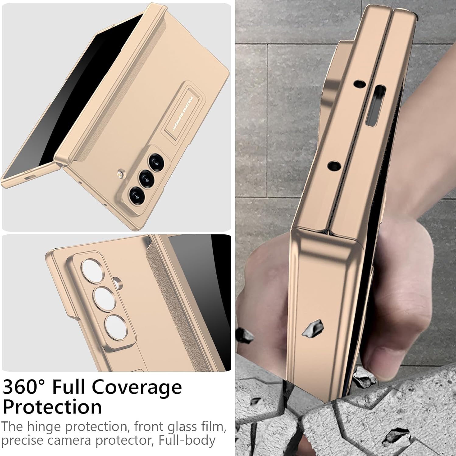 for Samsung Galaxy Z Fold 7 Case with Pastable S Pen Holder & Stylus, Full-Body Slim Case with Privacy Screen Protector Hinge Cover Kickstand Anti-Scratch Anti-spy Cover for Z Fold 7 Rosegold