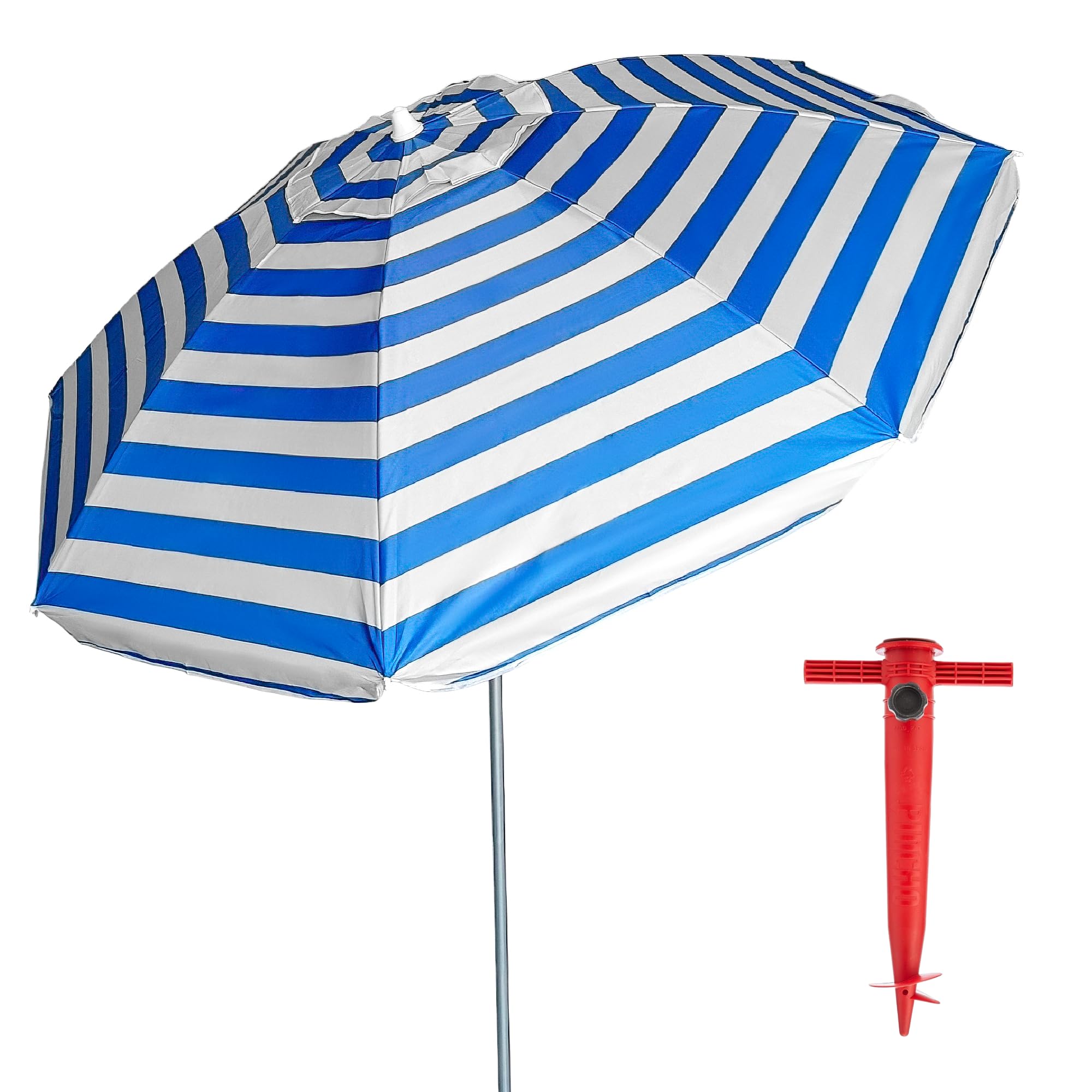Pincho Sombrilla Playa 180 cm, Aluminio, UPF+50 bloquea 99% de Rayos UV, 8 Varillas de Fibra de Vidrio, Muy Ligera 1,5 kg, Ventana Superior