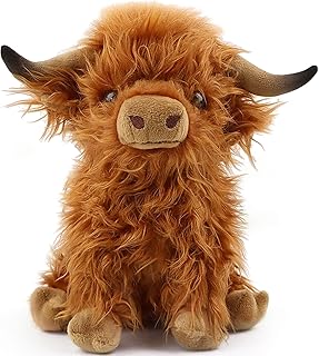 Scottish Highland Cow Plush, Cute Realistic Cow Stuffed Animals Soft Farm Plushie Toy, Highland Cow Accompany Plush Toy Birthday Gifts for Kids Adults (Brown)…