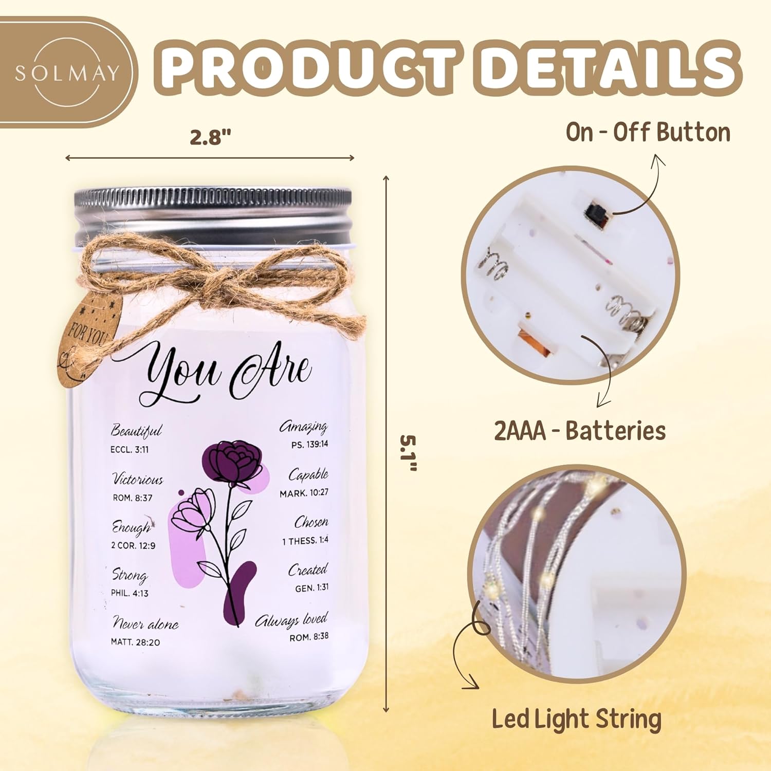 SOLMAY Christian Gifts for Women, Birthday Gift for Women Best Friends, Easter Gifts for Her, Religious Bible Jar, Prayer Corner Decor, Inspirational Jar With Bible Quotes, Mothers Day Gift For Mom - Image 3