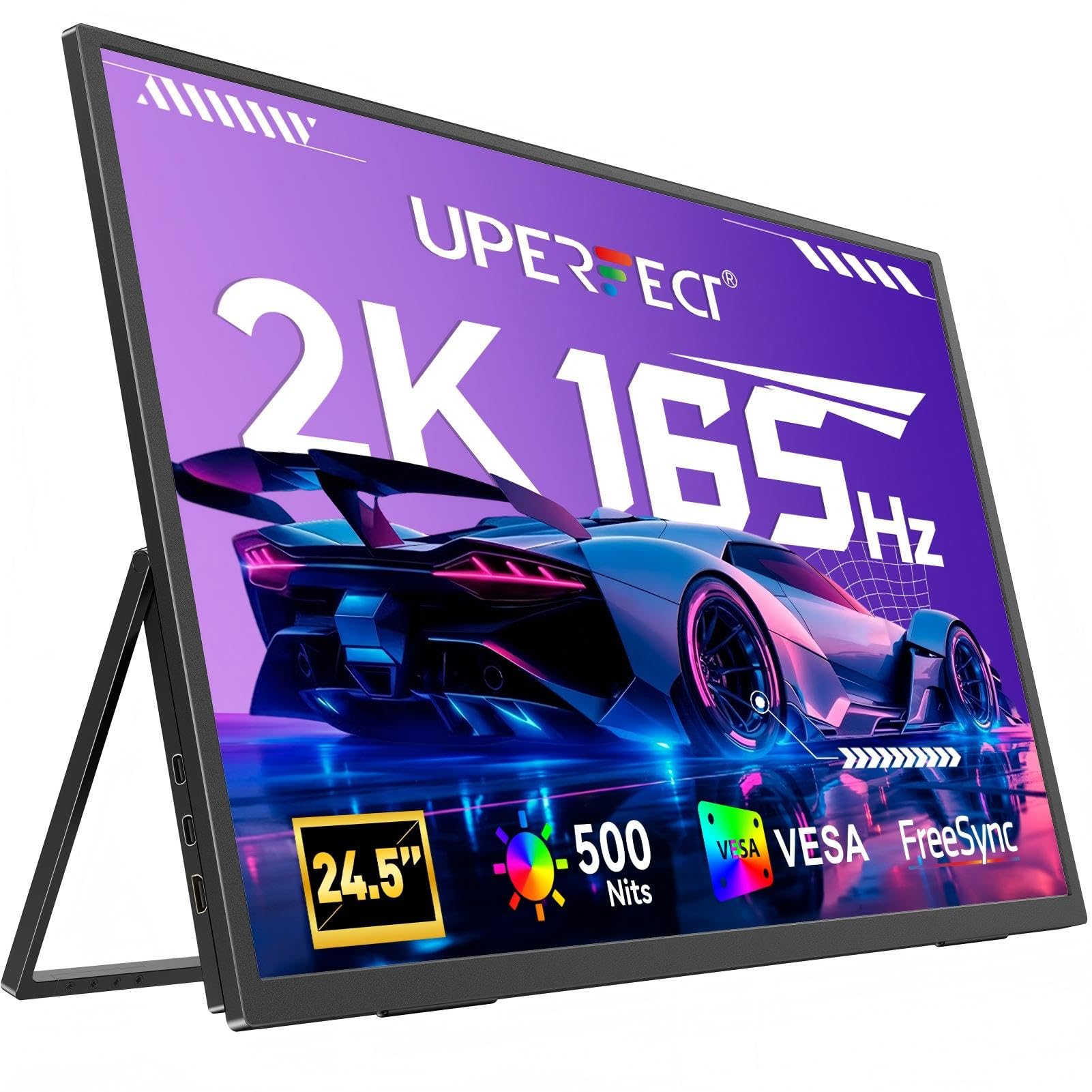 UPERFECT 24.5" 2K QHD Large Gaming Monitor, 2560×1440, 165Hz USB-C/144Hz HDMI, 1ms, FreeSync HDR IPS, Dual Speakers, VESA Stand, Mobile Second Screen for Laptop, MacBook, Switch