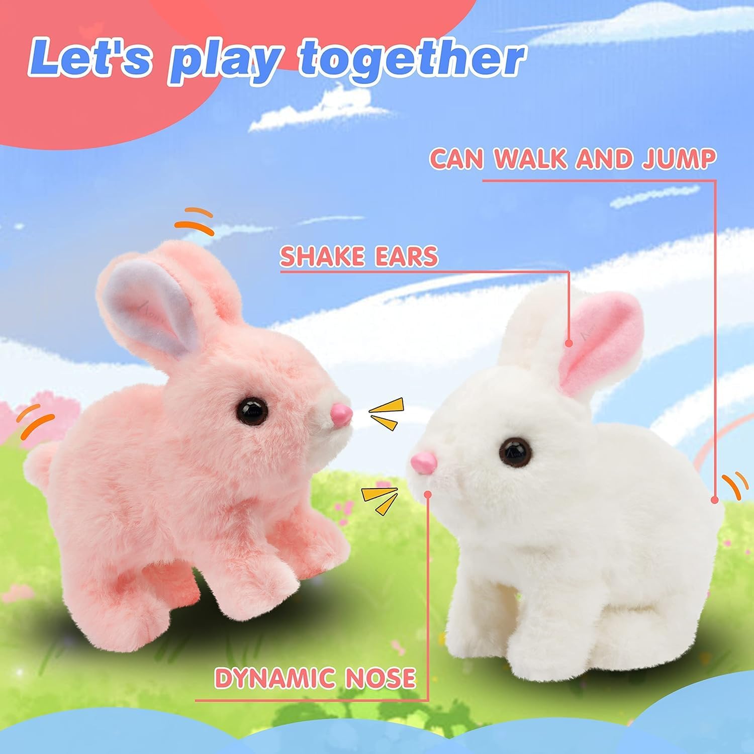 Vizaro Walking Hopping Bunny Toy with Sound-Wiggle Ears,Jumping Motion,Realistic Sounds-Battery Operated Interactive Pet Toy 3