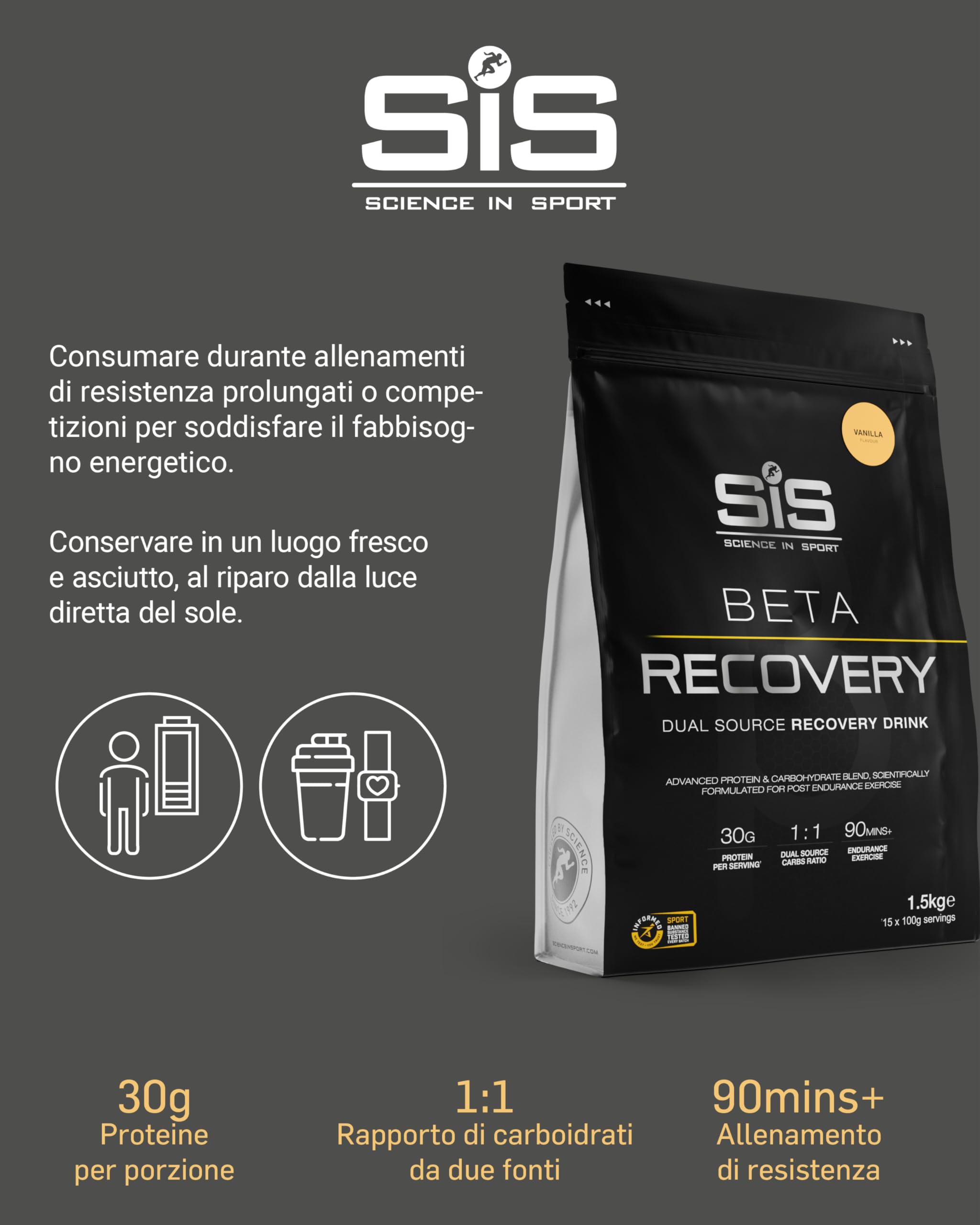 Science in Sport BETA Recovery Powder 1,5kg Vaniglia - Bevanda sportiva in polvere rigenerante con carboidrati e proteine in rapporto 2:1, Bevanda per il recupero post-allenamento